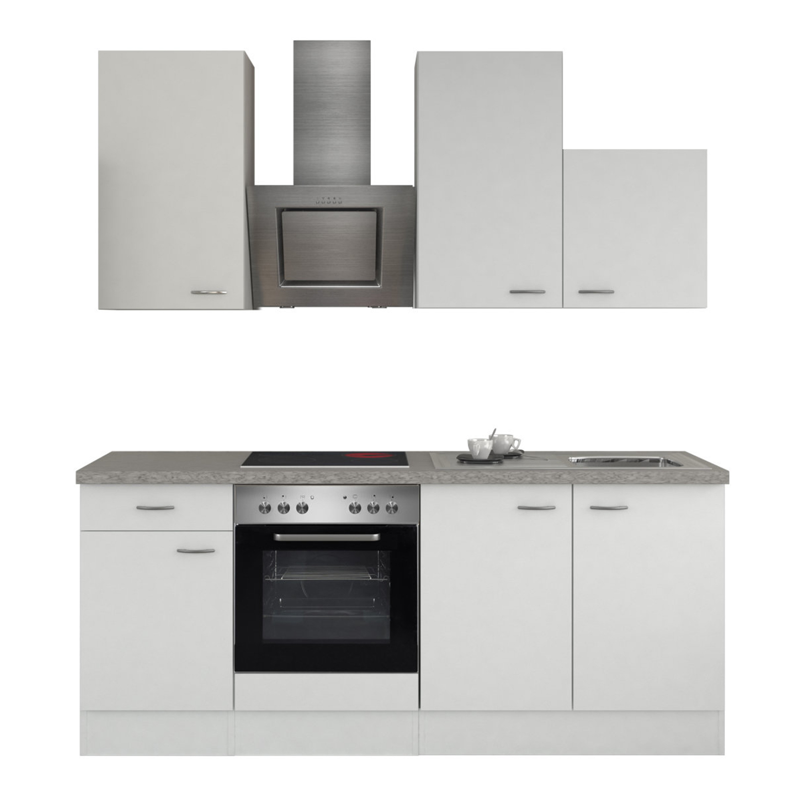 Küchenblock WITO - weiß-grau - mit E-Geräten - 210 cm