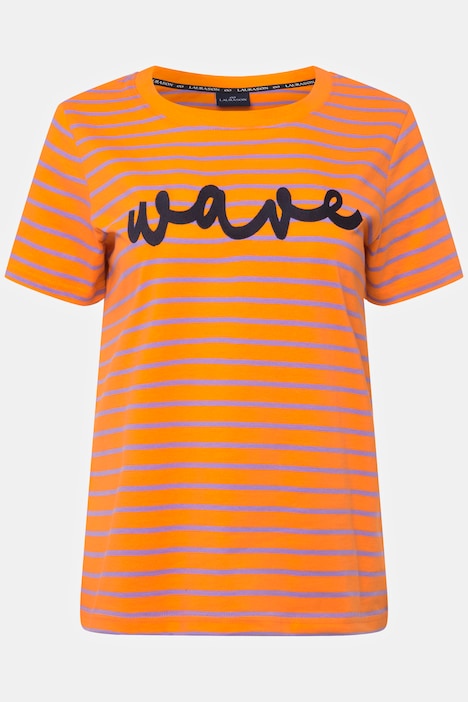T-Shirt, Ringel, Statement Stickerei, Rundhals, Halbarm, OEKO-TEX