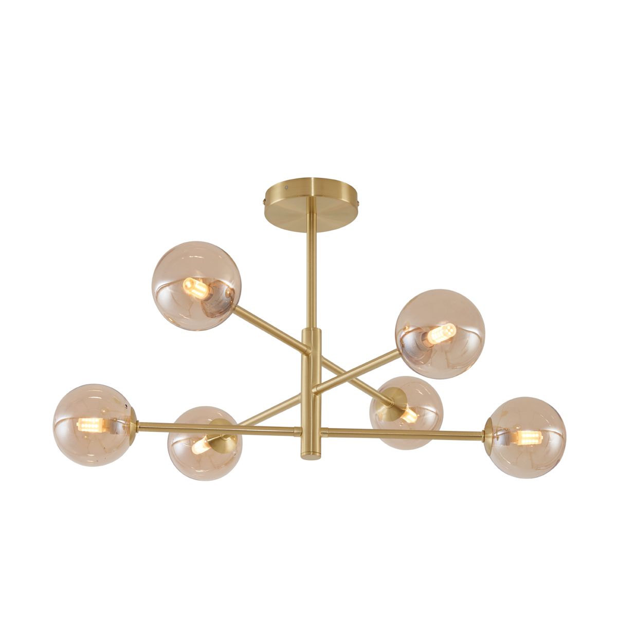 Moderne plafondlamp messing met amber glas 6-lichts - Ryan
