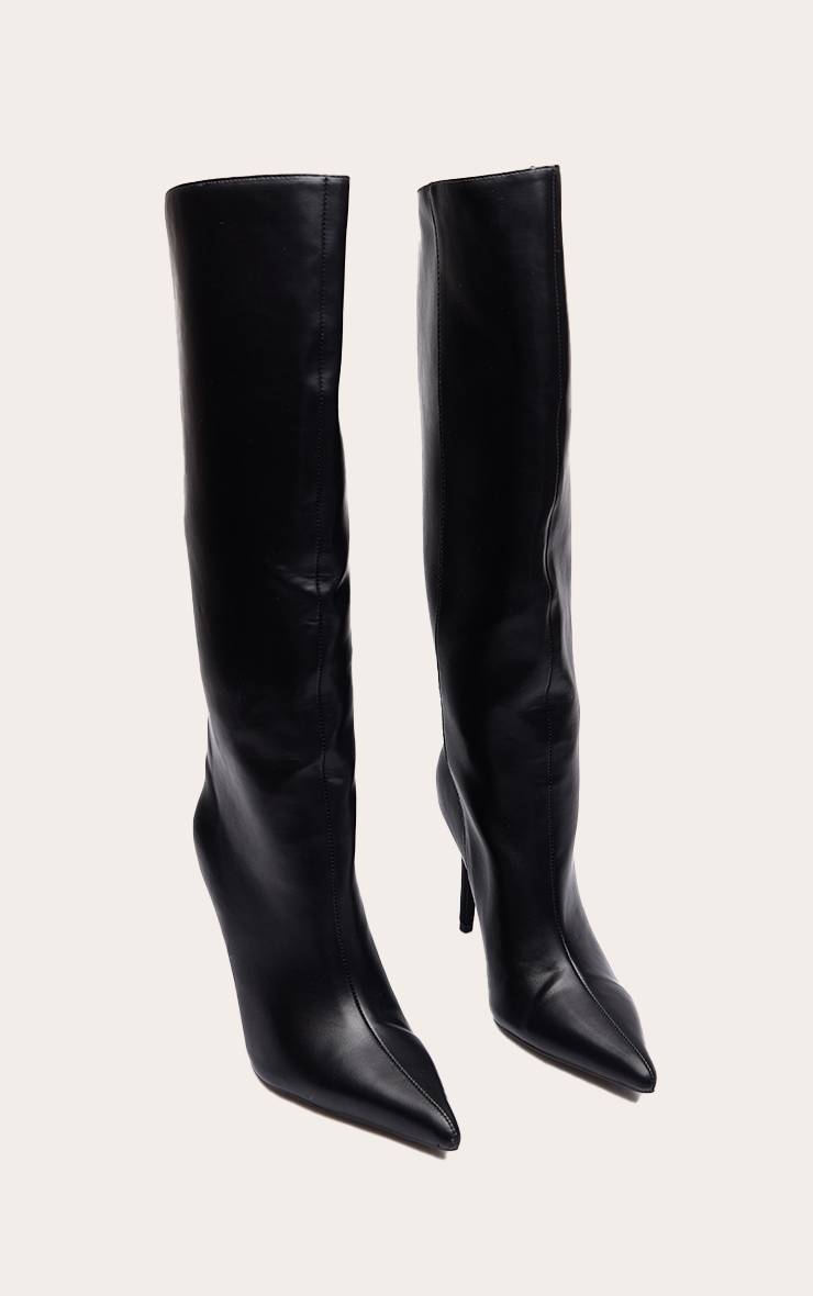 Noir Bottes Hautes À Talons Aiguilles Bout Pointu En Synthétiquecuir