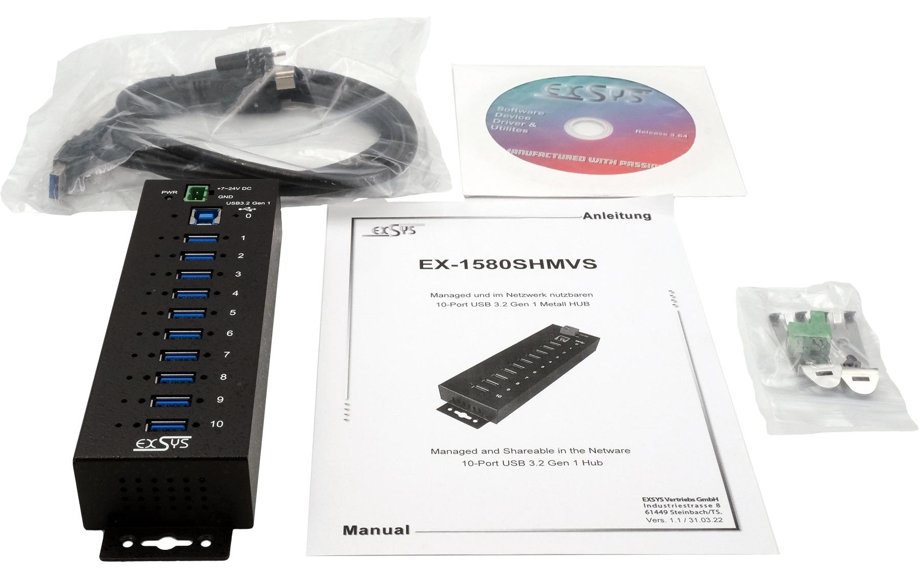 USB-Hub Managed Shareable USB 3.2 Gen 1 Hub 10-Port<br>Managed, Netzwerk-teilbarer 10-Port USB 3.2 Gen 1 Metall HUB, 15KV ESD Schutz (DIN-Rail)