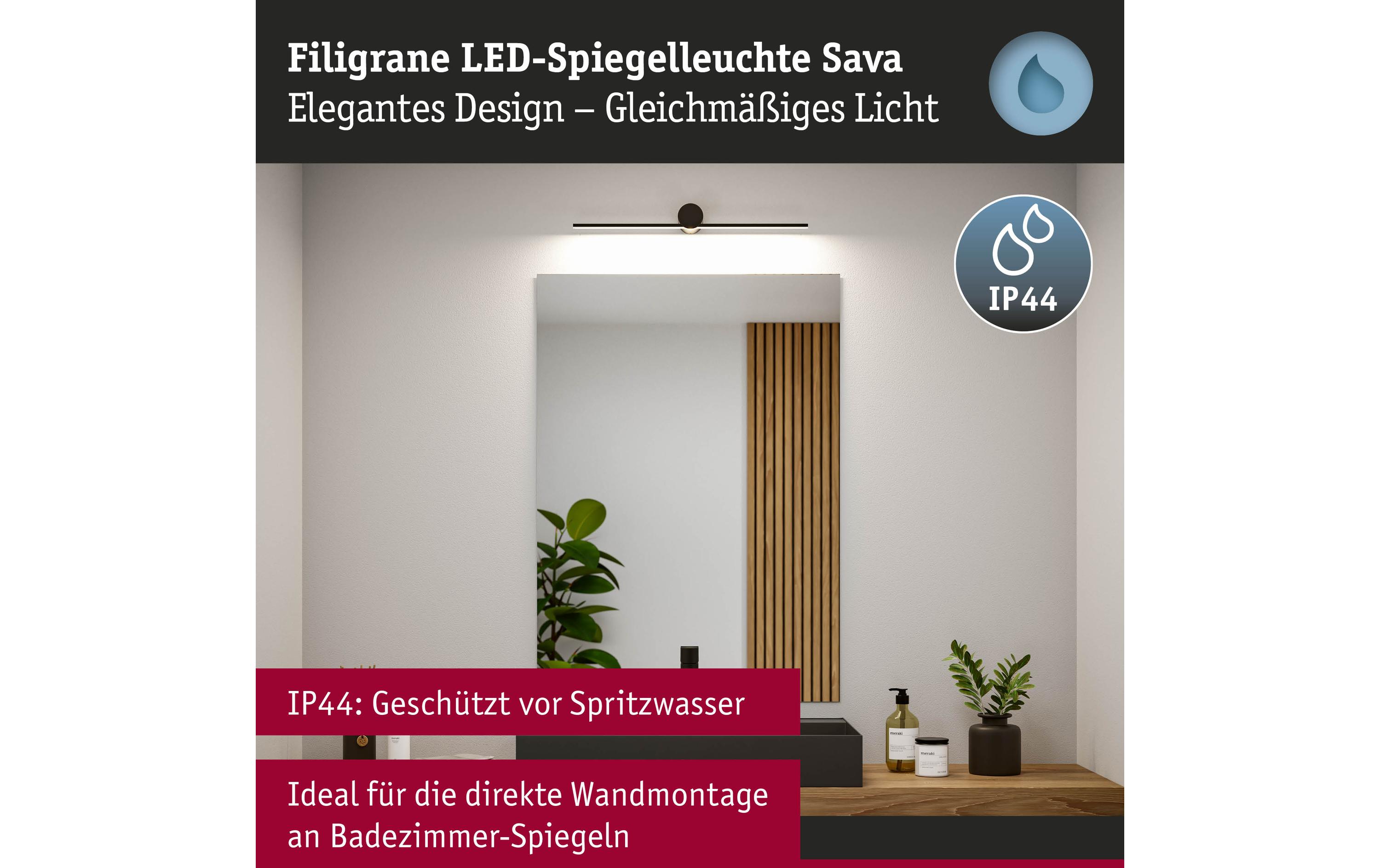 Spiegelleuchte LED Sava 5W SchwarzSpiegelrohrleuchte mit Schutzart IP44
