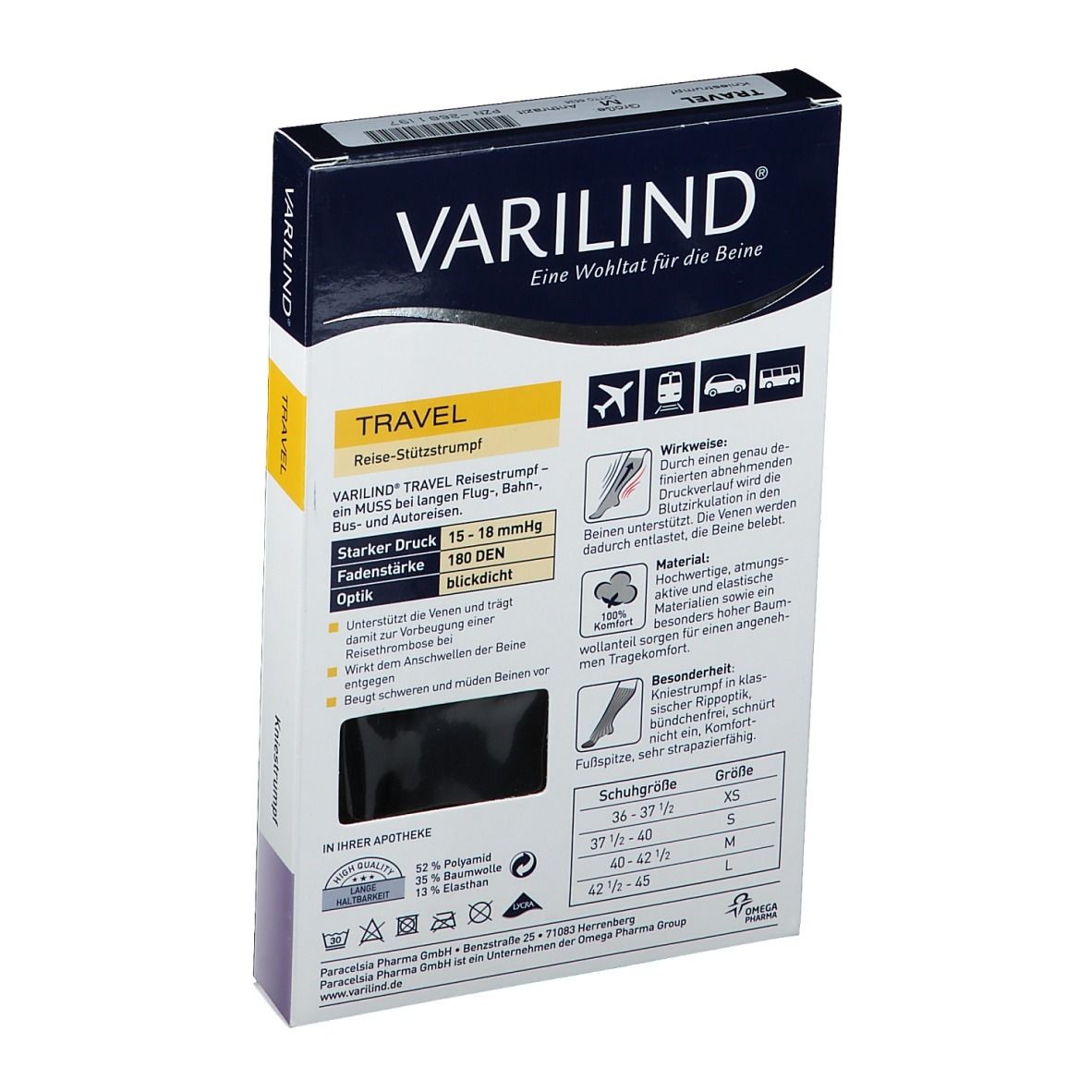 VARILIND® Travel Kniestrümpfe 180 DEN anthrazit Gr. M (40-42,5)