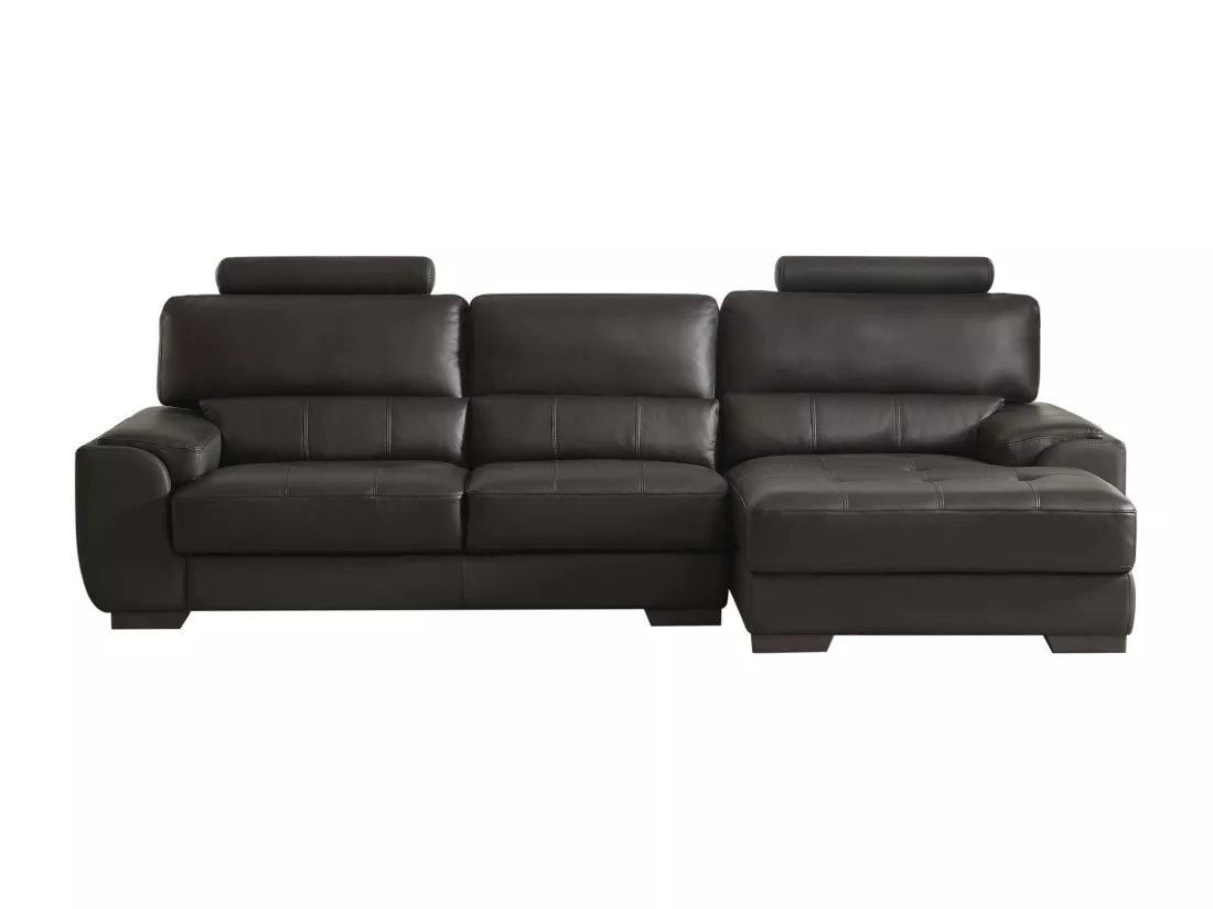 Canapé d'angle et pouf en cuir METROPOLITAN II - Noir - Angle droit