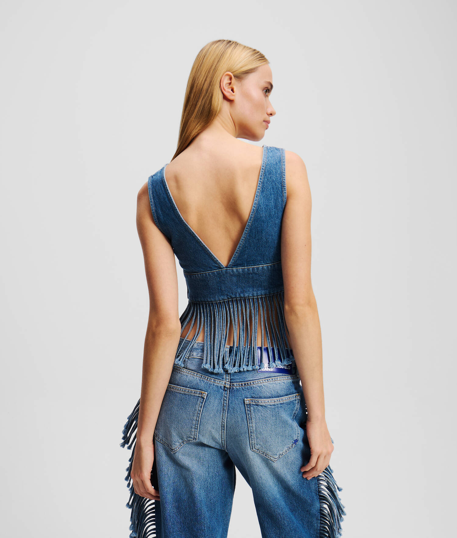 TOP EN DENIM FRANGÉ - Bleu moyen lavé à la pierre