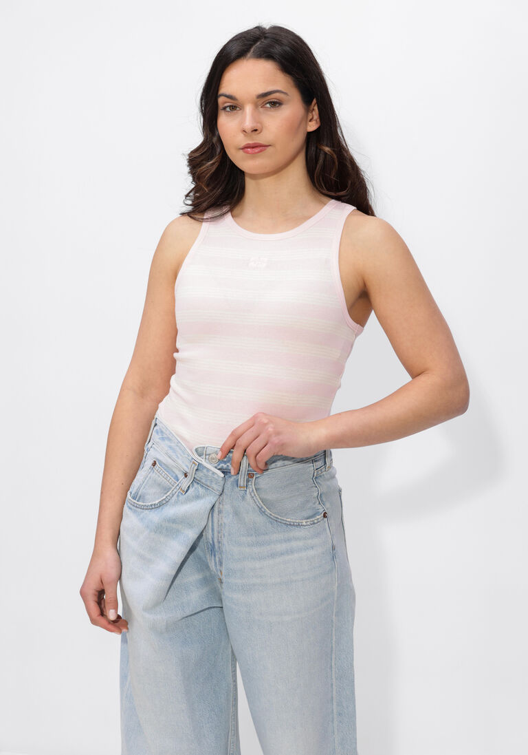 roze ganni top soft cotton rib tank top