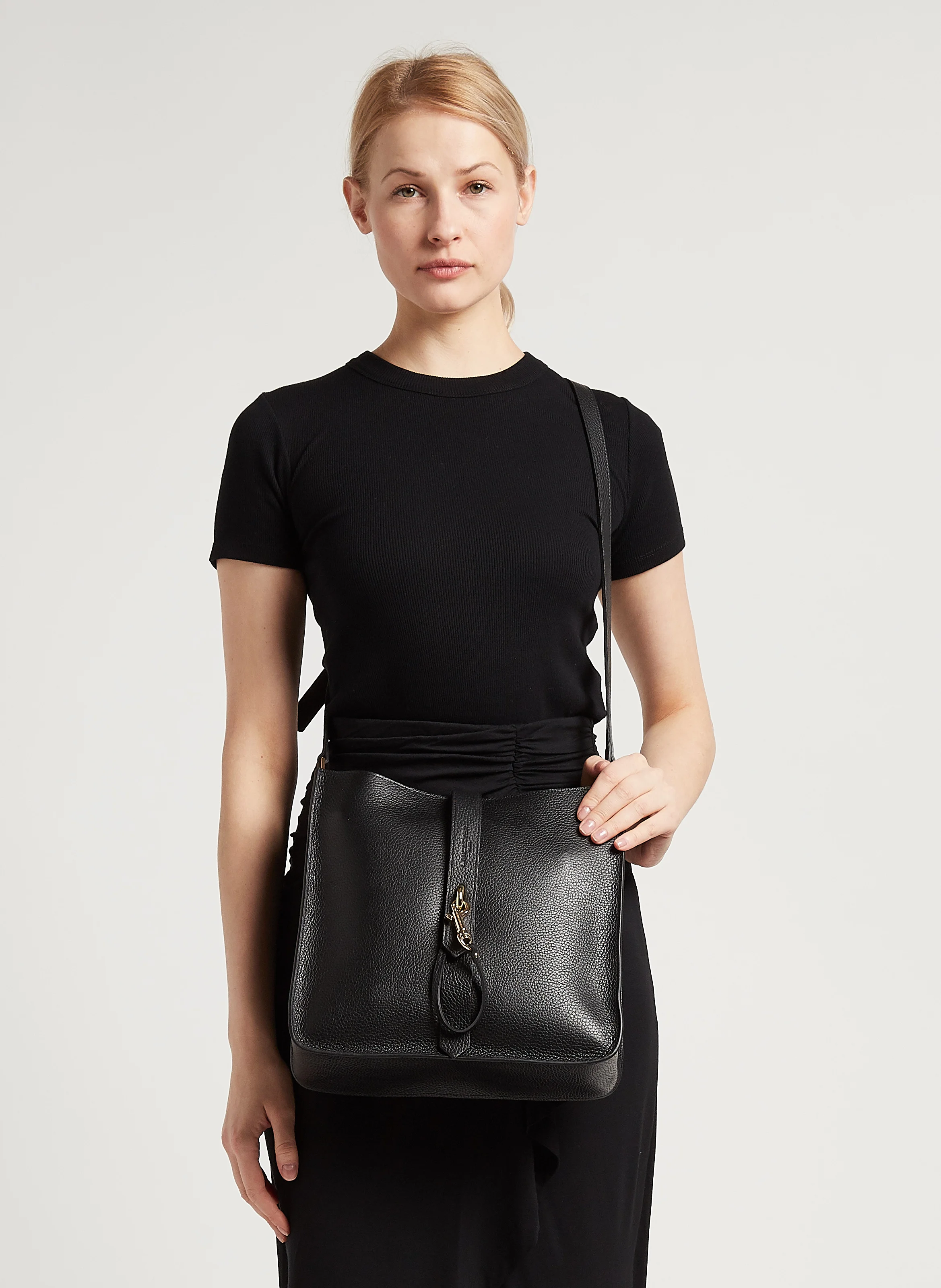 Grand sac trotteur en cuir| Noir