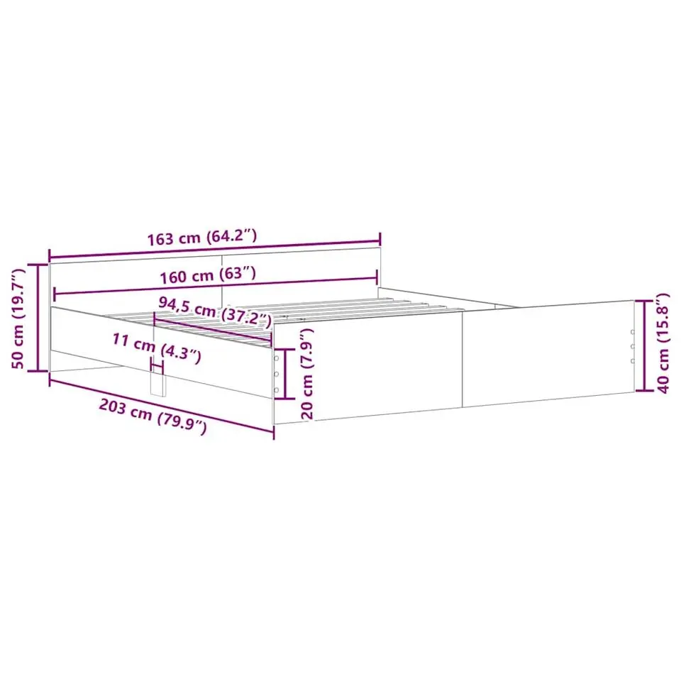 vidaXL - Bed frame met hoofd- en voeteneinde - Wit - 160x200 cm