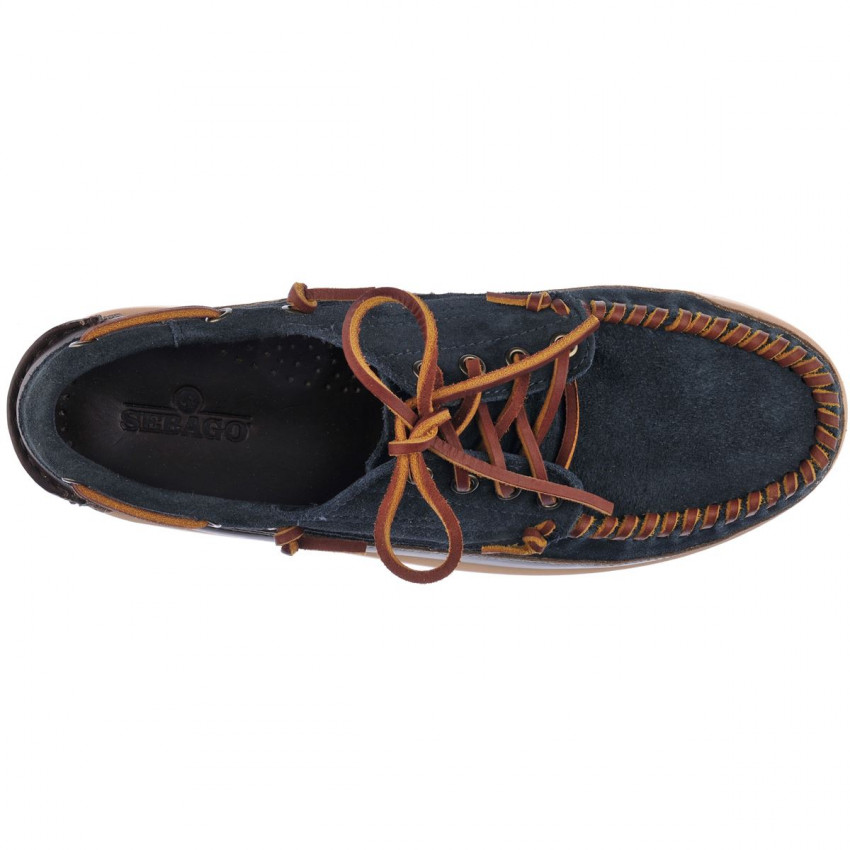 KEUKA LEA CANOE MOC BLUE NAVY DARK BROWN-Mocassin en daim graissé pour homme
