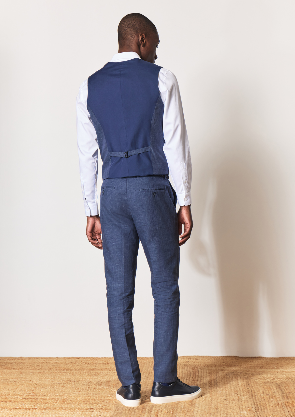 Pantalon coordonnable Skinny en lin et coton unis bleu indigo