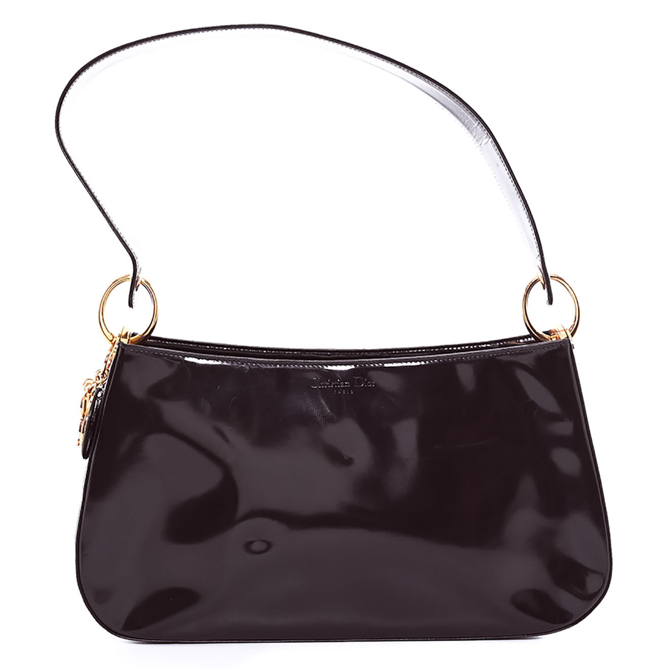 Dior Sac porté épaule Lady Vintage en Cuir verni Cannage marron - Très bon état - L.36 cm