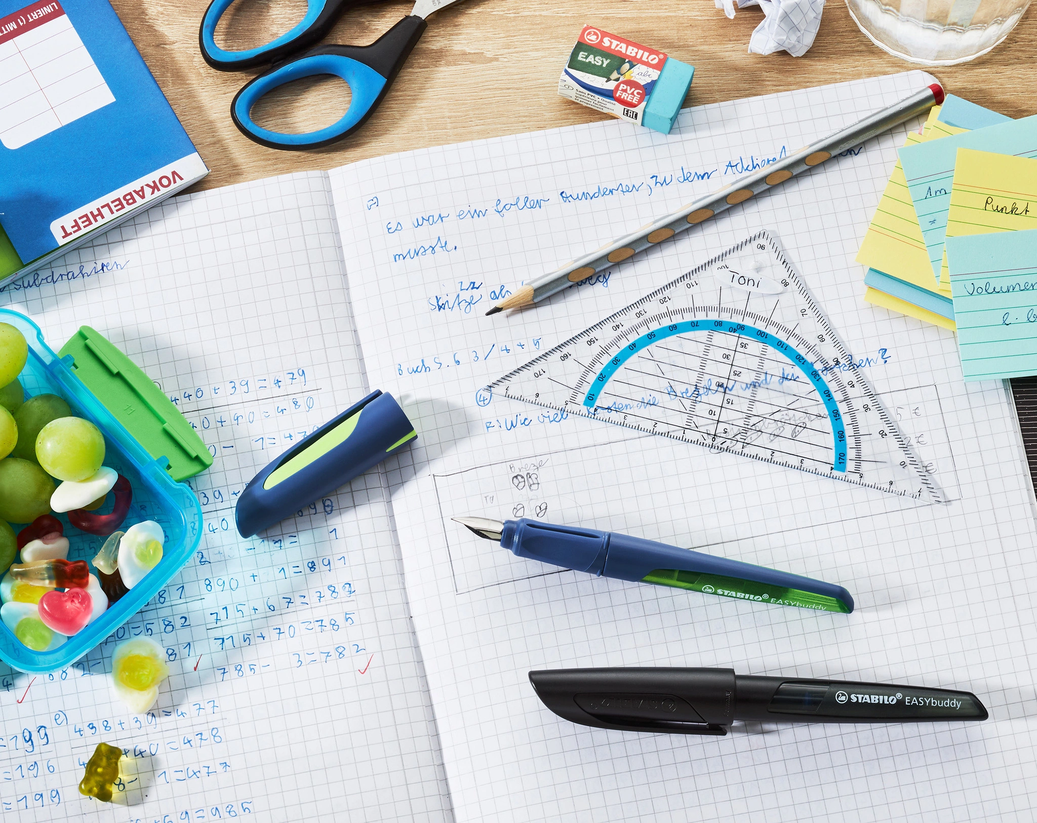 Schulfüller STABILO® EASYbuddy Feder M in stahlblau/limette
