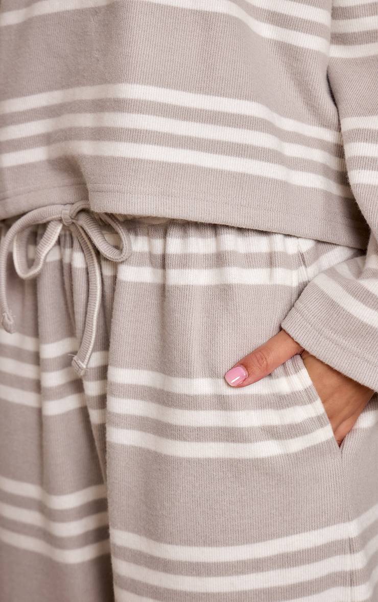 Gris Pantalon Large Ultra Doux À Rayures