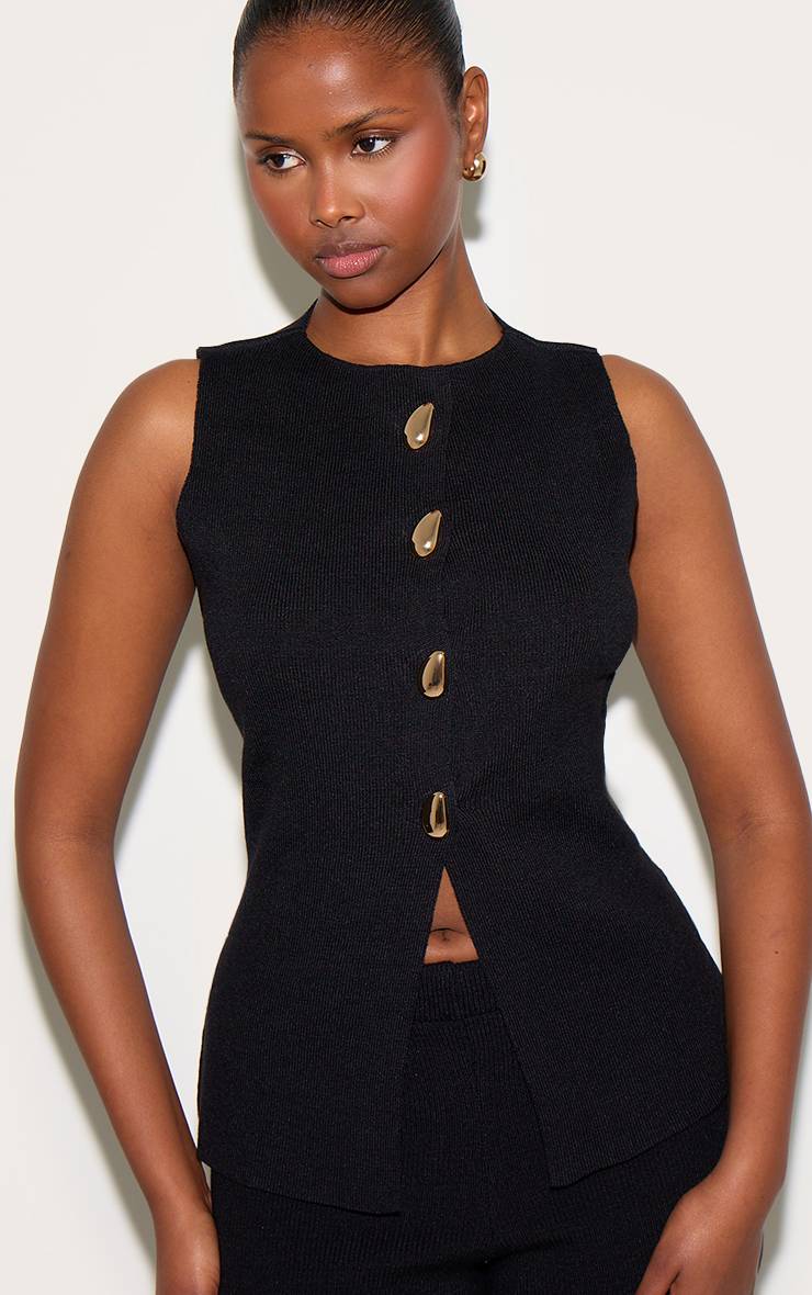 Noir Gilet Boutonné En Maille Compacte