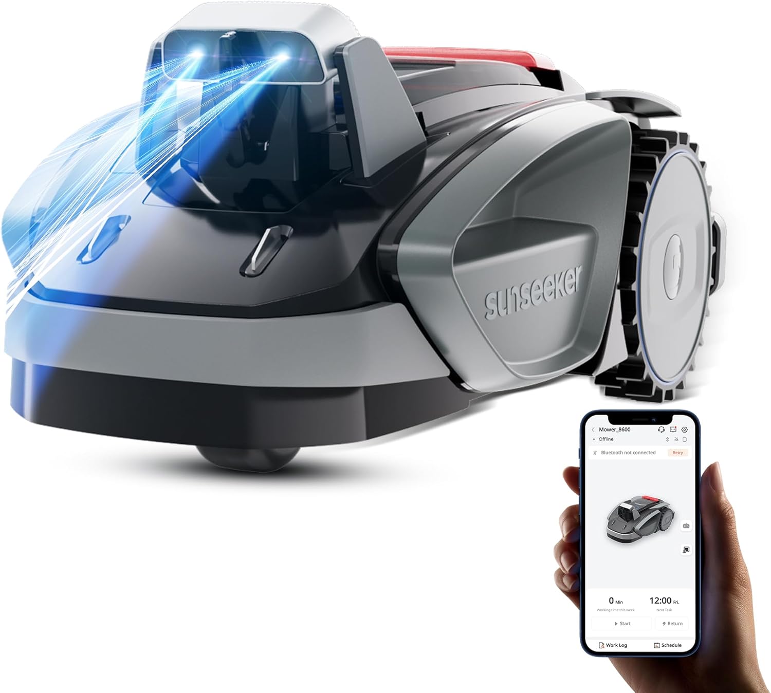 Sunseeker V3 Mähroboter ohne Begrenzungskabel 600 m², Vision AI Doppel-Auge, 42% Steigung, App-Steuerung, Rasenmäher mit EIN-klick-Mähen