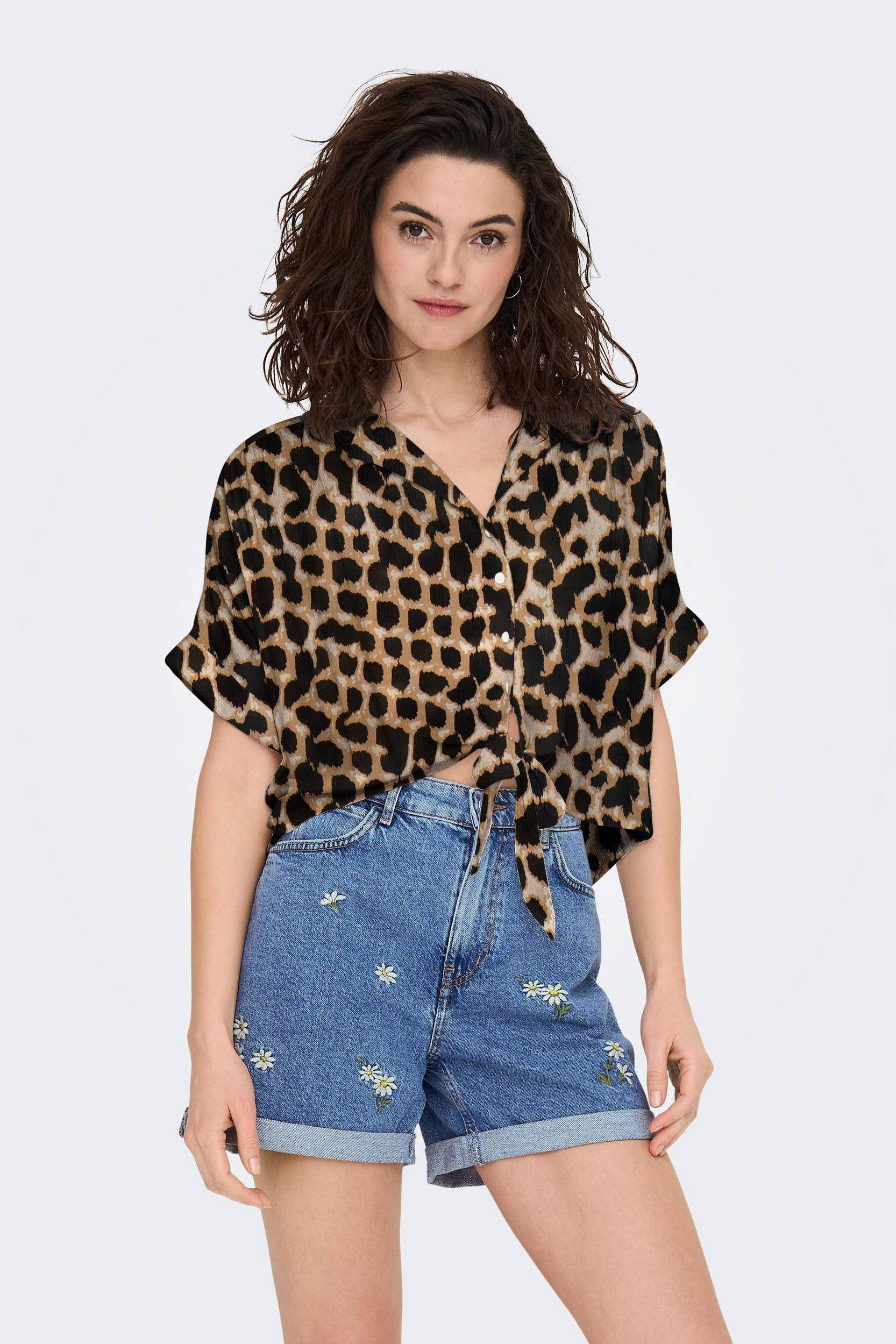 ONLY blouse ONLPAULA met panterprint bruin/zwart