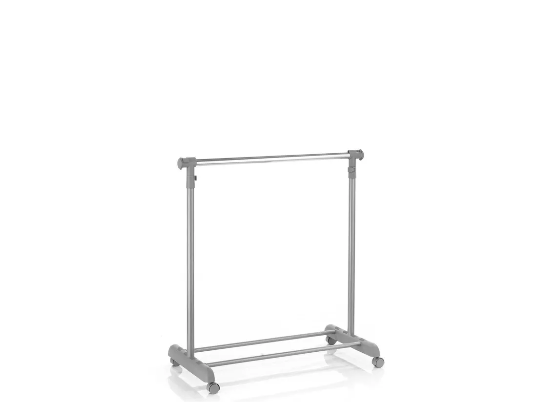 Portant à vêtements SALA en métal chromé et gris, penderie simple sur roulettes avec 1 barre extensible hauteur réglable