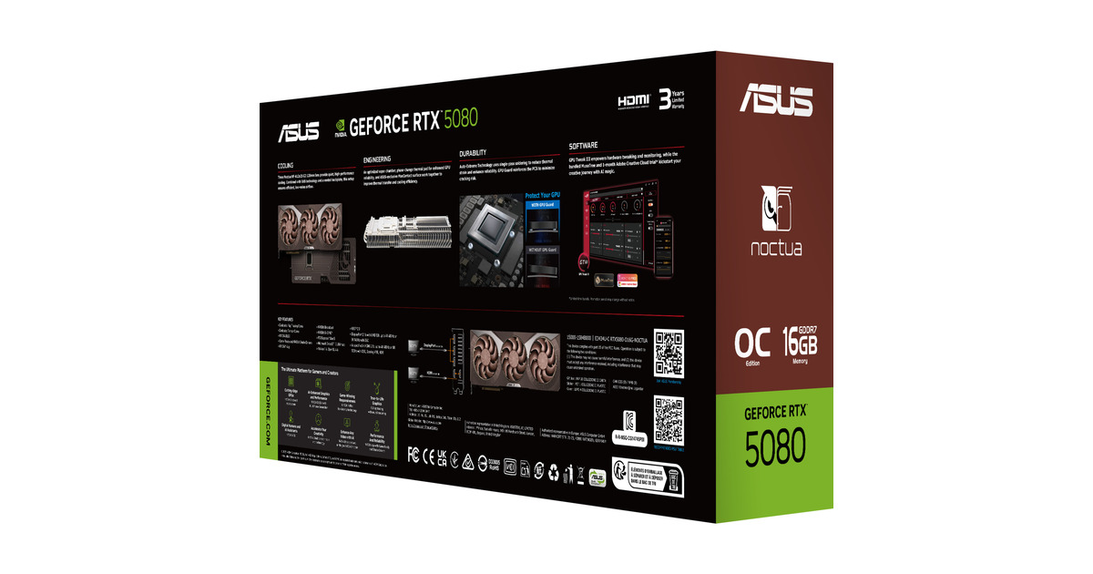 ASUSGeForce RTX 5080 16GB GDDR7 Noctua OC Edition grafische kaart  (DLSS 4, 3x DisplayPort, 2x HDMI 2.1)