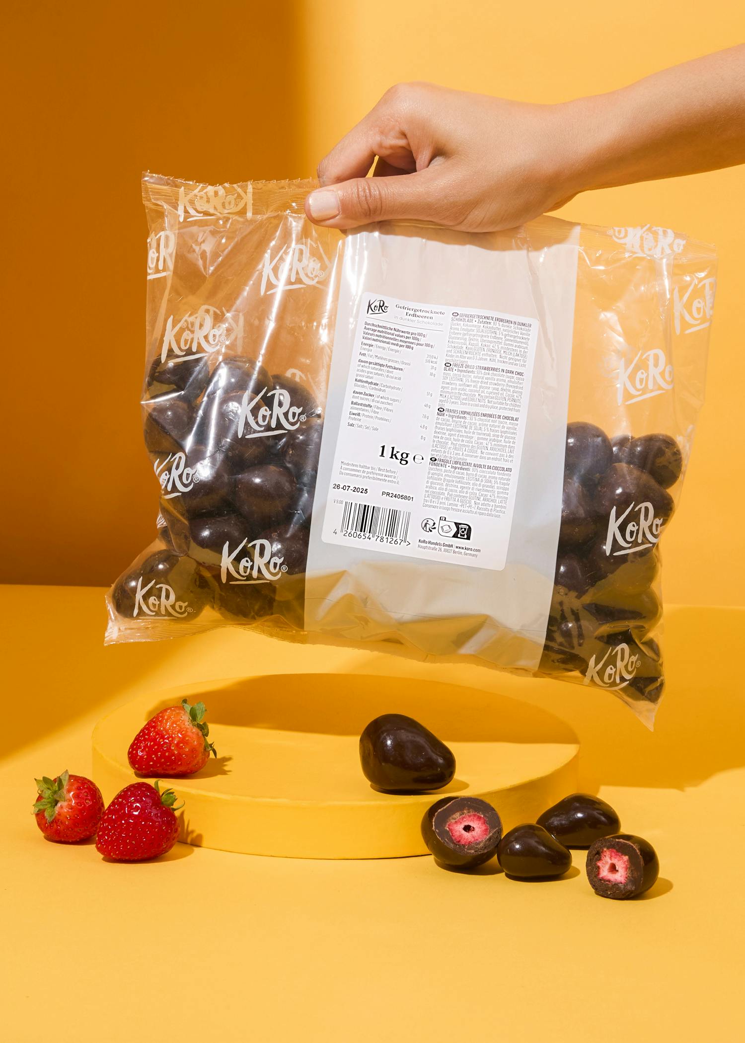 Gefriergetrocknete Erdbeeren in dunkler Schokolade 1 kg