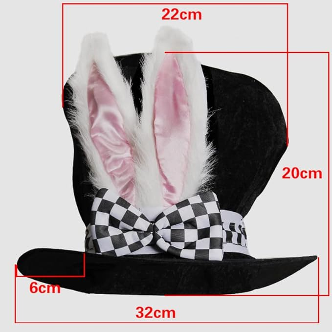 (2-tlg. Set) Fasnachts Erwachsenen Kostüm Hasen Verkleidung für Motto Partys / Ostern inkl. Latex Nase / Stoff Zylinder - Schwarz / Weiss