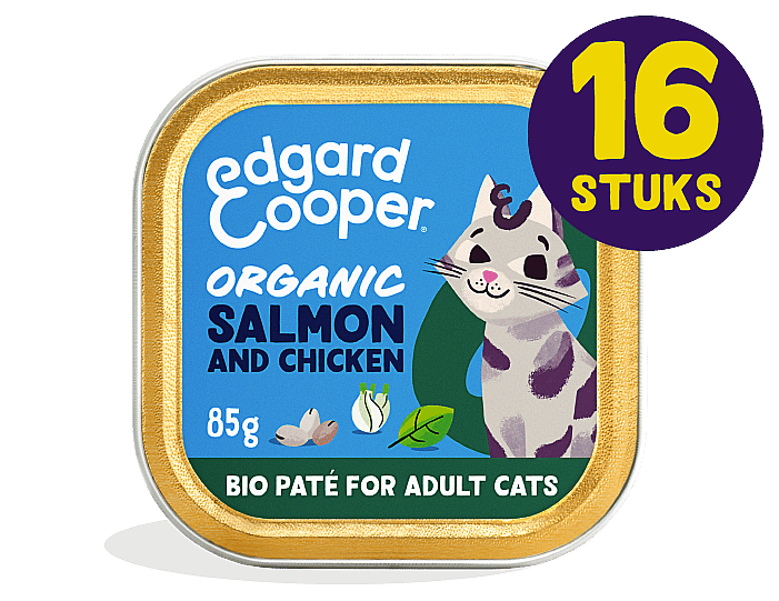 Edgard & Cooper Kuipjes Bio Zalm en Kip Pate Adult Kat 16 x 85 gram | 12581