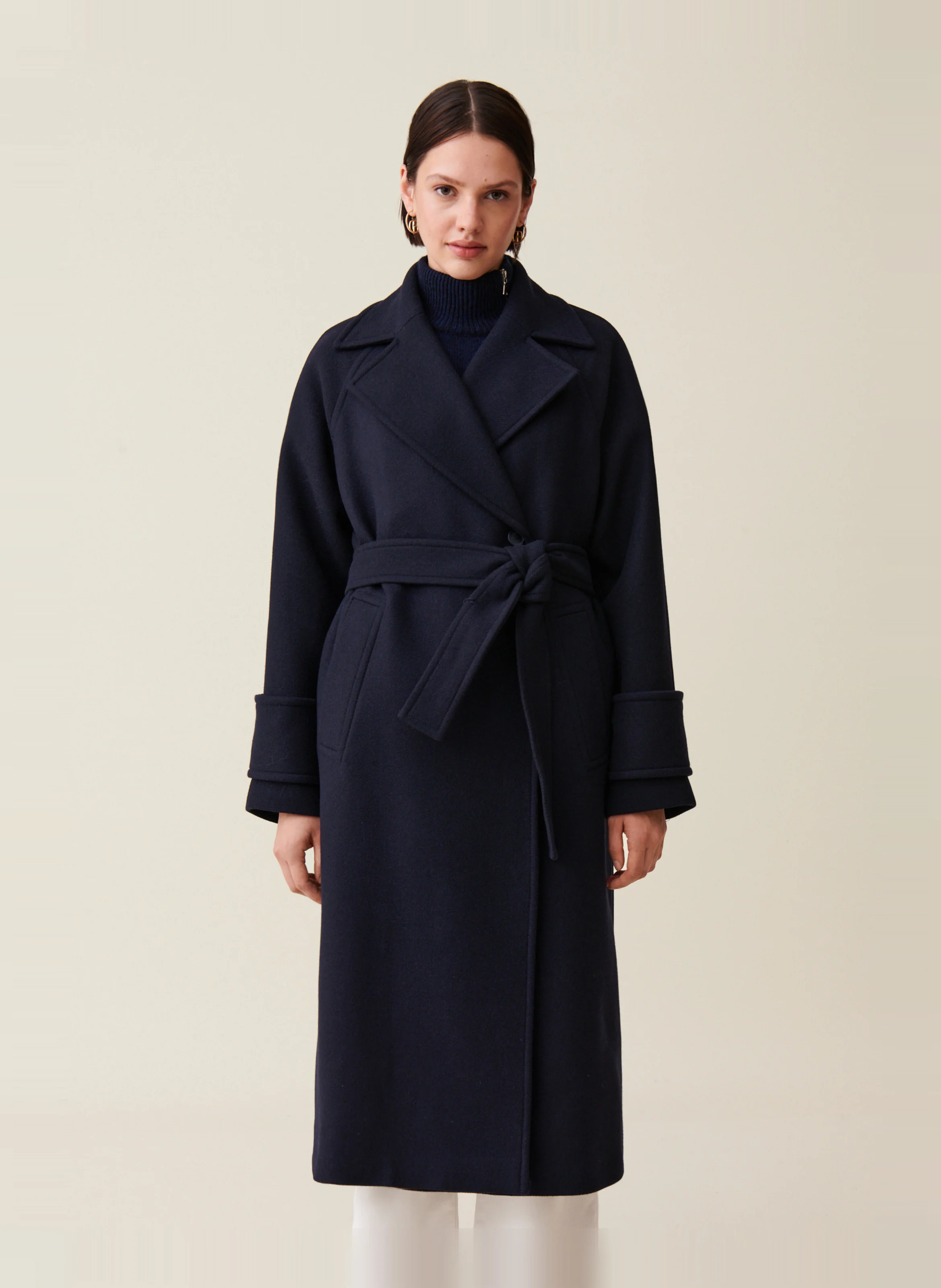 Veste col tailleur en laine mélangée| Bleu