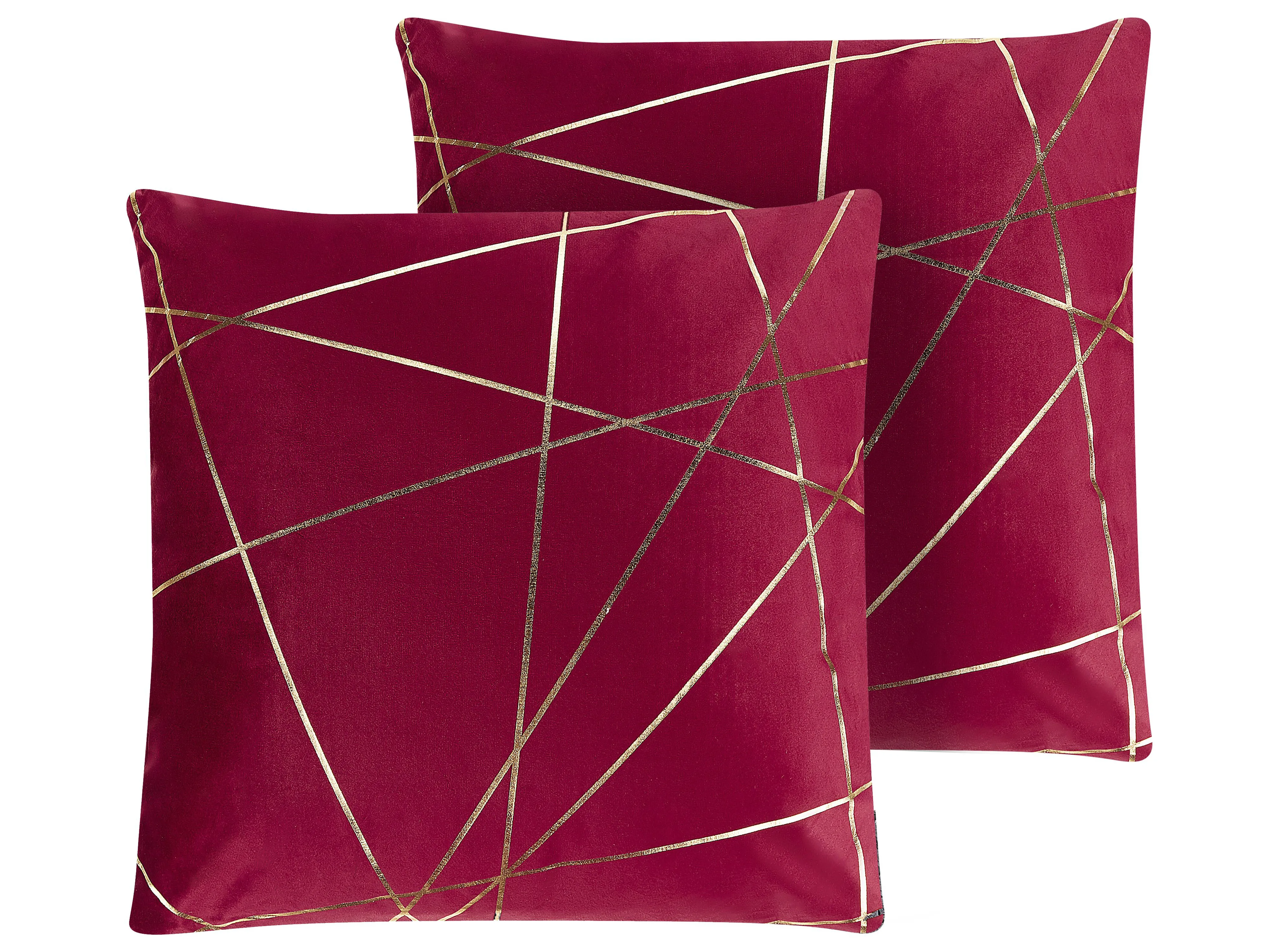 Set van 2 sierkussens PINUS Fluweel 45 x 45 cm Rood geometrisch patroon