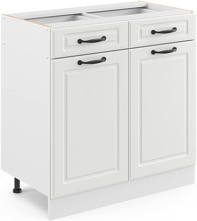 Vicco Küchenunterschrank R-Line, Weiß Landhaus/Weiß, 80 cm ohne Arbeitsplatte