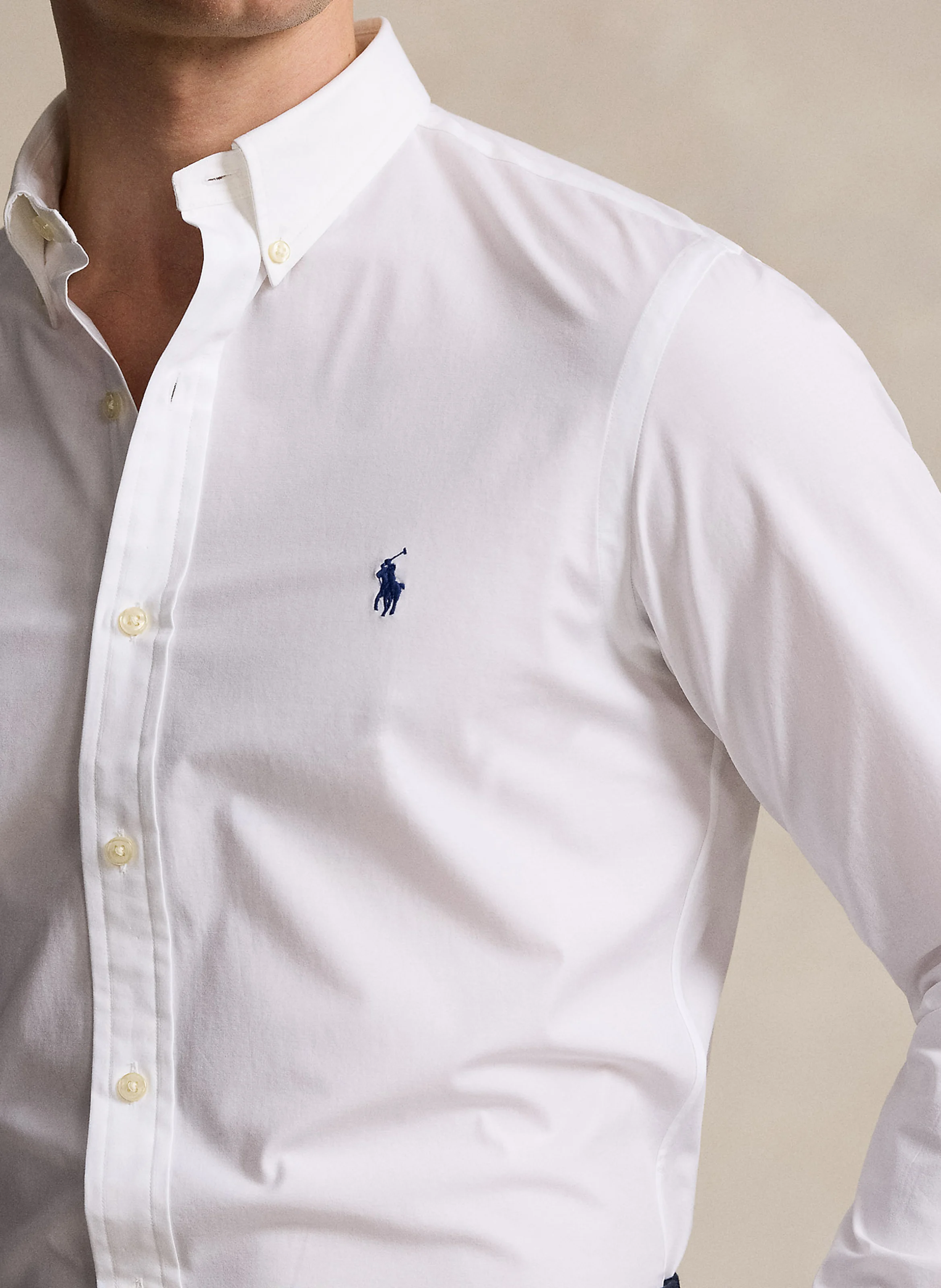 Chemise col américain en coton mélangé | Blanc