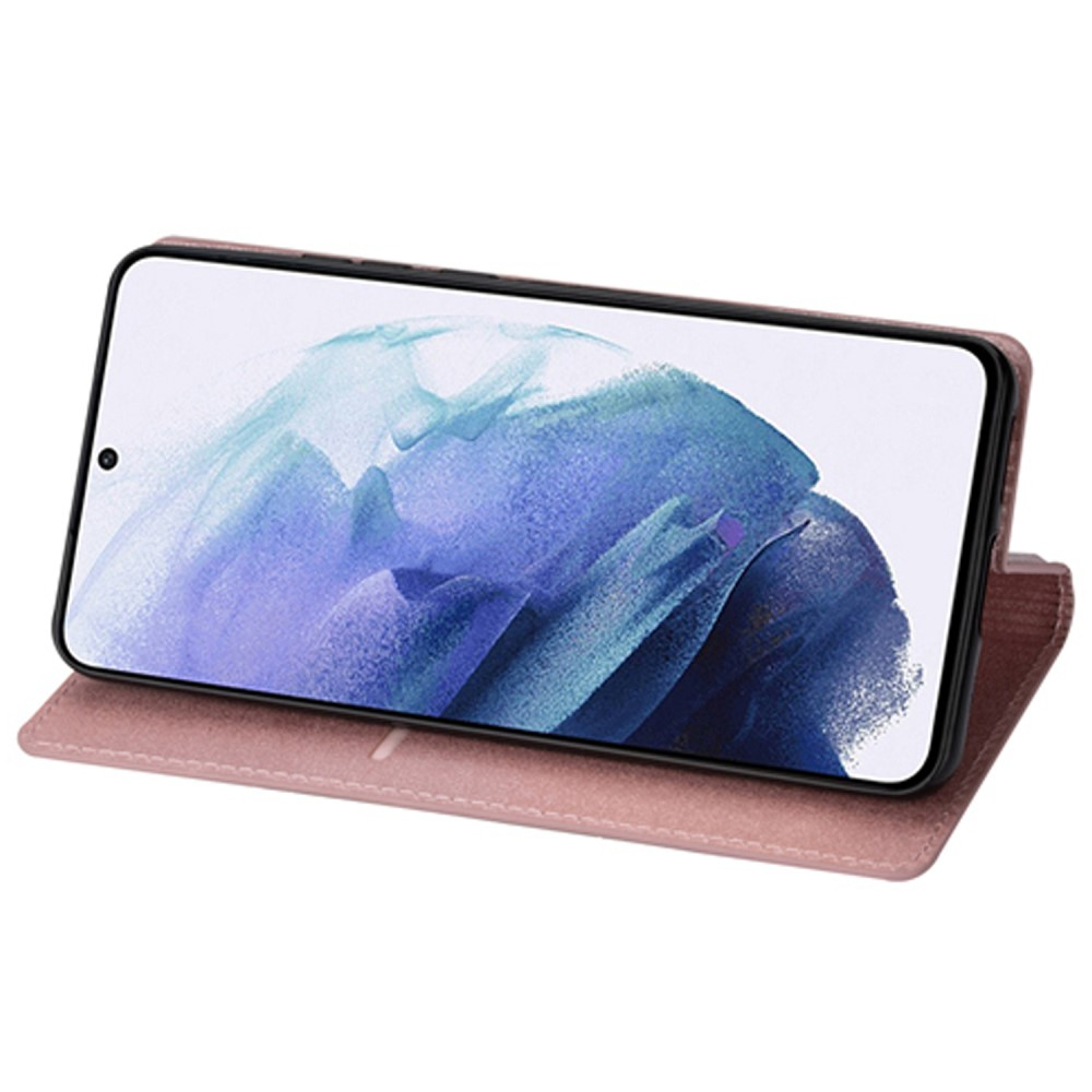 Samsung Galaxy S25 Ultra Flip Wallet Cover Leder Tasche Glitzer Optik - Roségold
