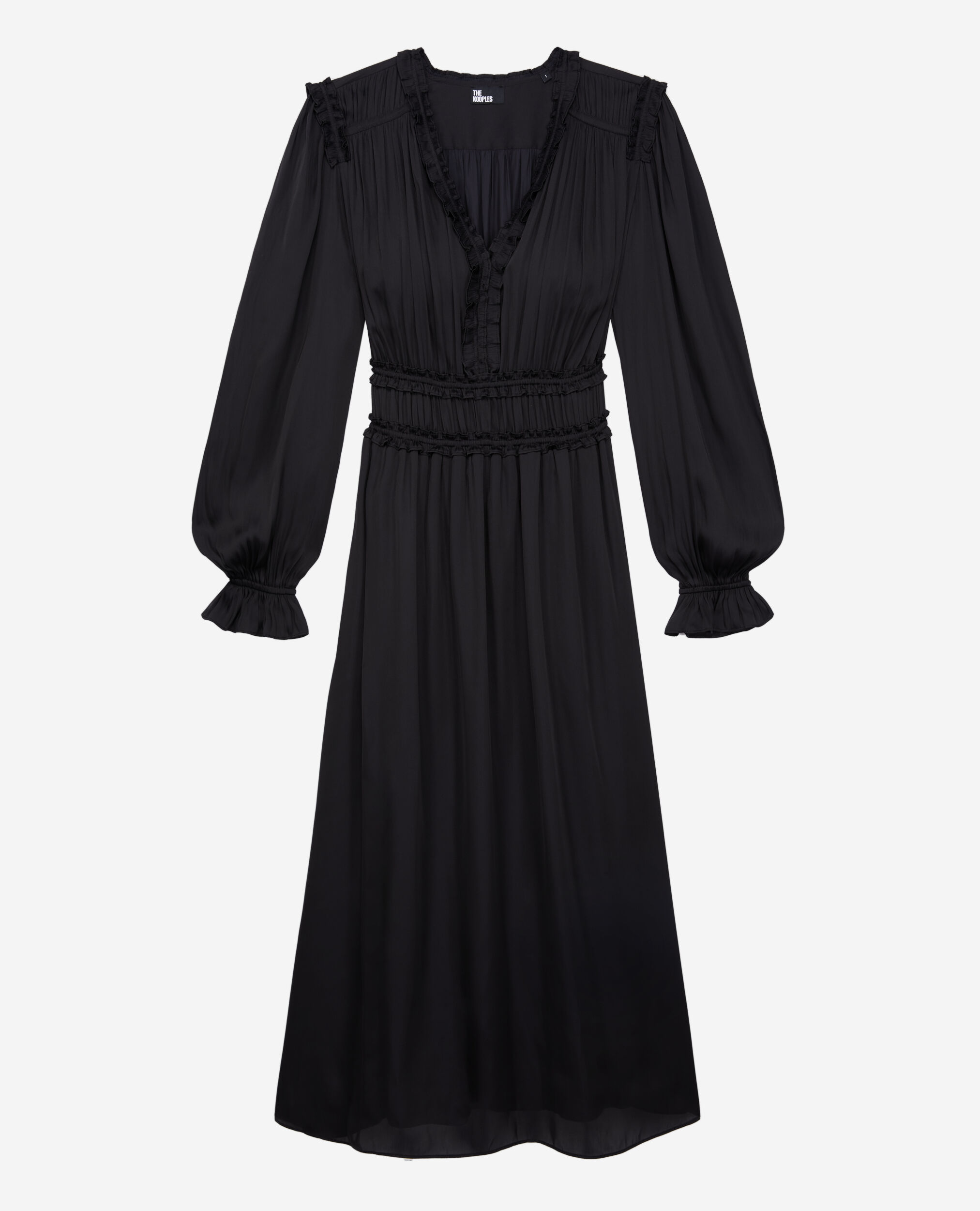 Robe longue noire avec fronces