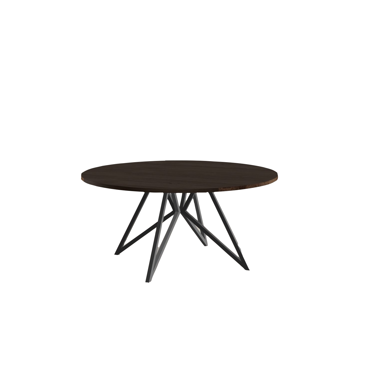 Studio HENK tafel Butterfly Rond QuadpodXL - zwart frame, gerookte beits ⌀170 | Gerookte Beits | Rechte Rand | Frame Zwart
