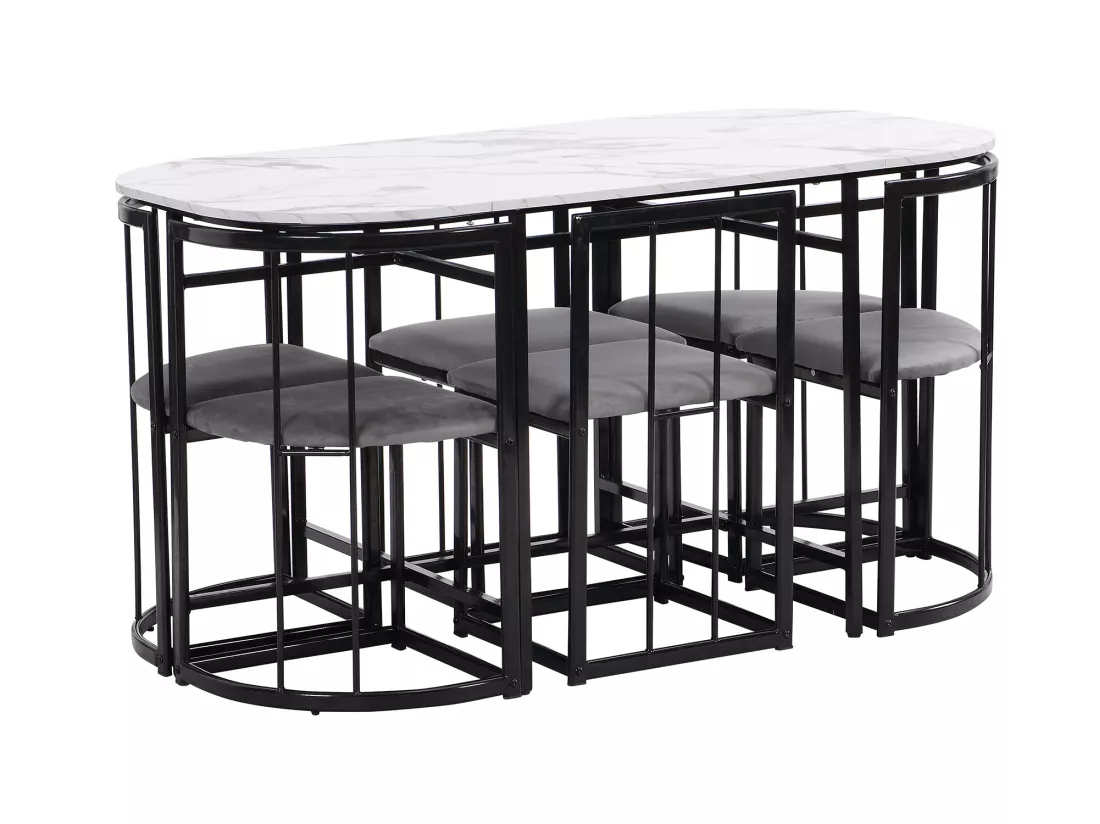 Ensemble table et 6 chaises - chaises avec coussin d'assise et dossier - noir