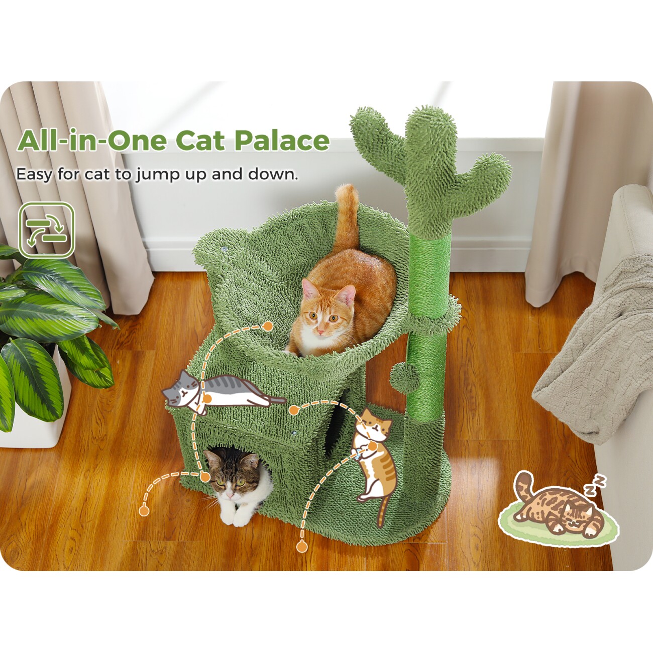 Pawz Road Kaktus-Kratzbaum 4-in-1 Design, 102 cm