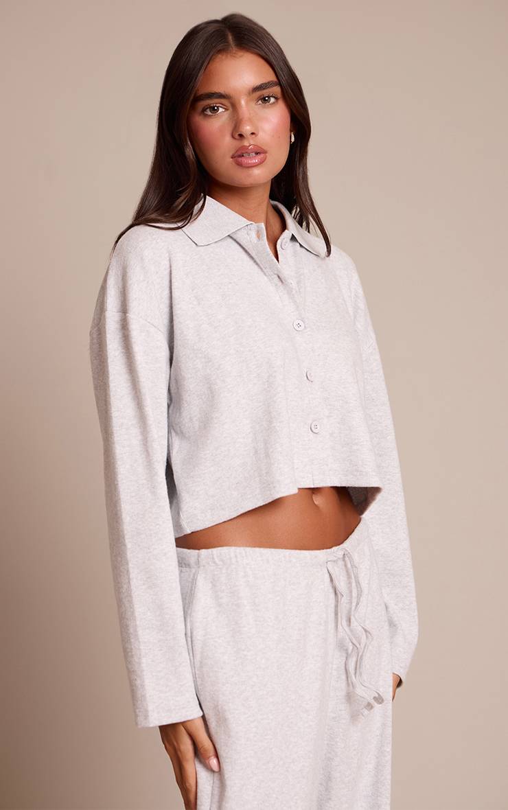 Gris Clair Chemise Côtelée Brossée À Boutons