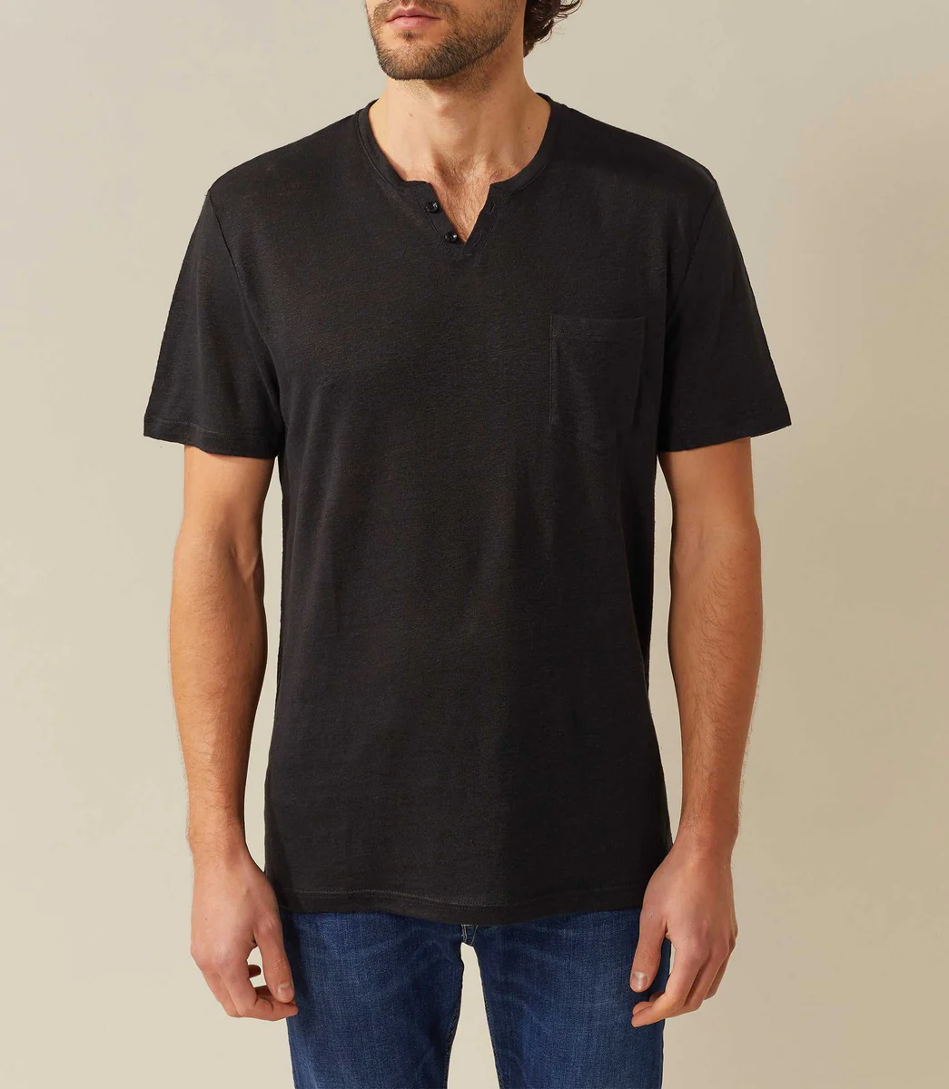 T-shirt lin noir col tunisien 