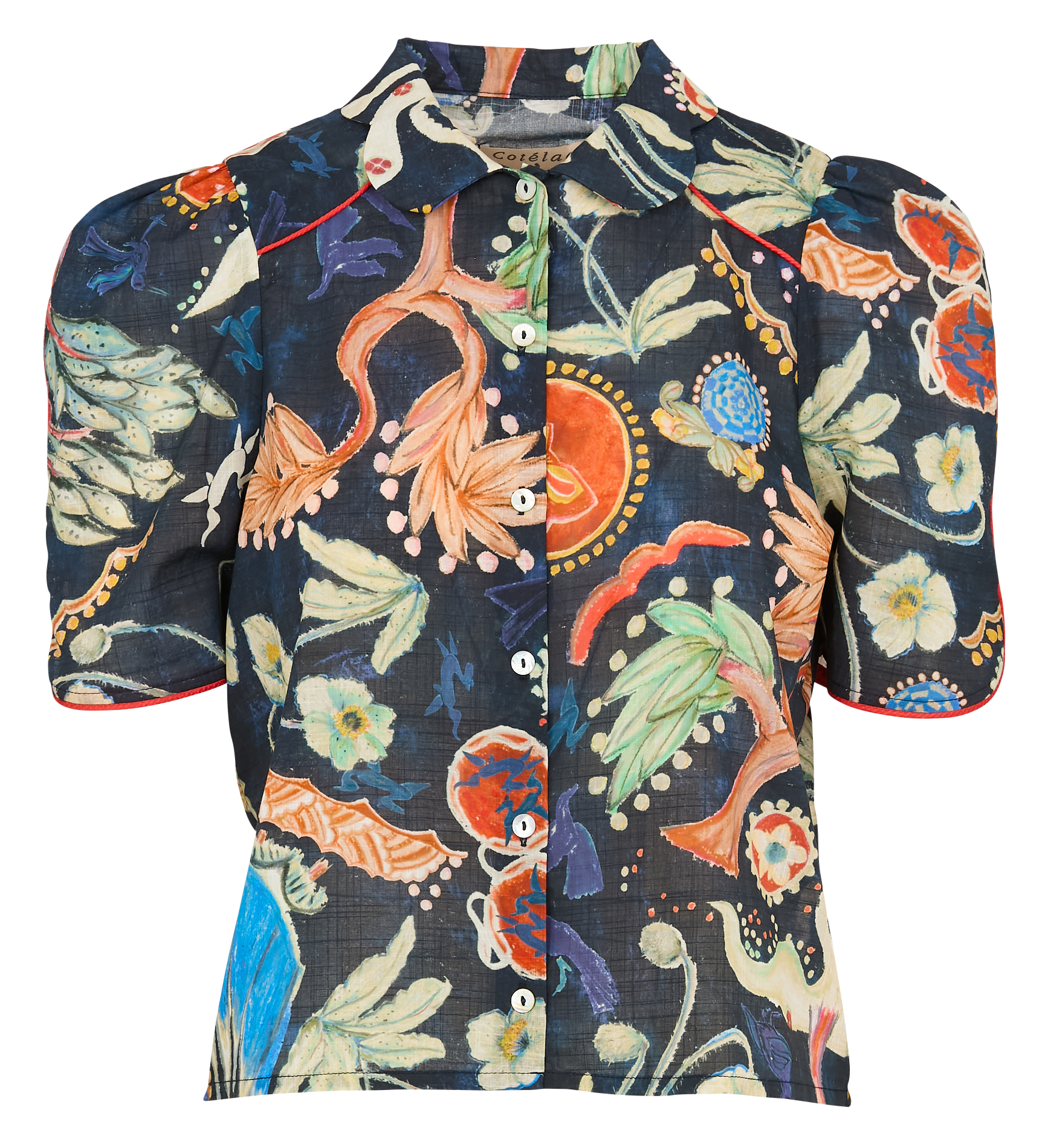 Chemise courte imprimée en coton | Bleu
