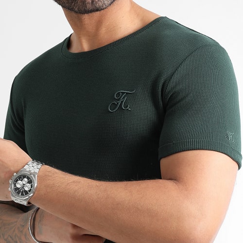 Tee Shirt Avec Broderie Texturé Waffle 1158 Vert Bouteille