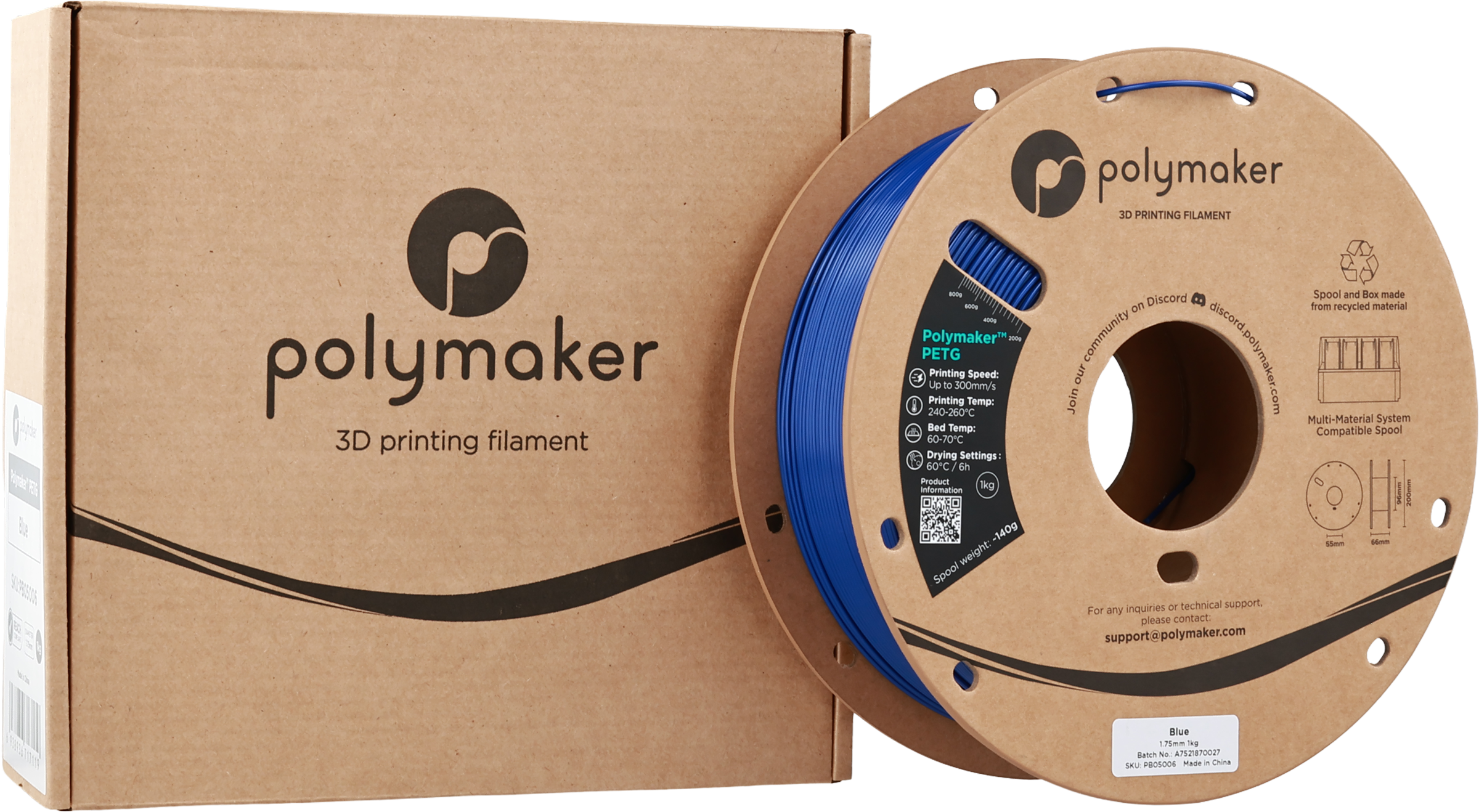 Polymaker  PETG Blue, 1,75 mm / 1000 g    Robustes PETG optimiert für High Speed Druck in Blue