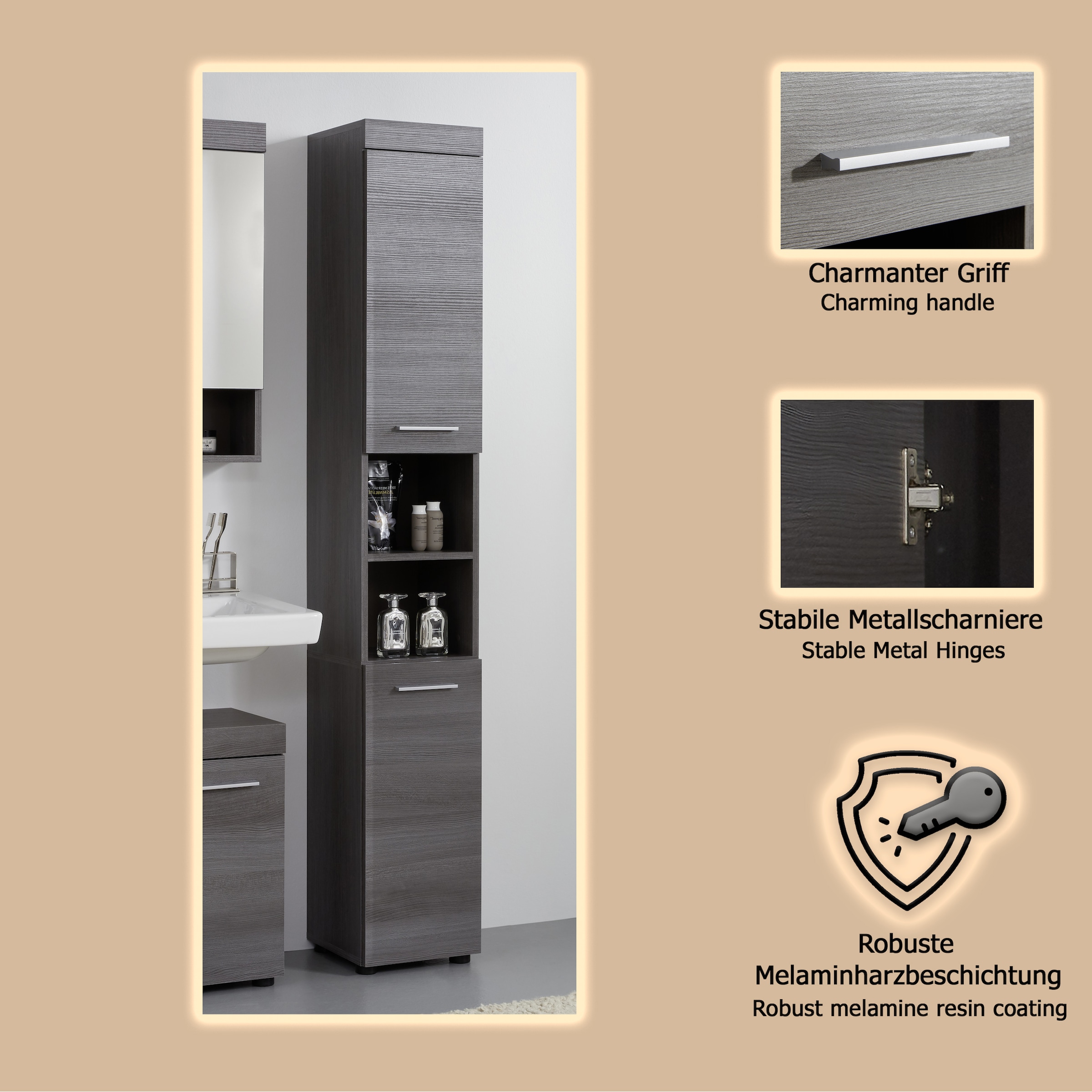 welltime Hochschrank »Royan« Hochschrank mit 2 Türen & 2 Fächern - (B/T/H) 30/31/190 cm