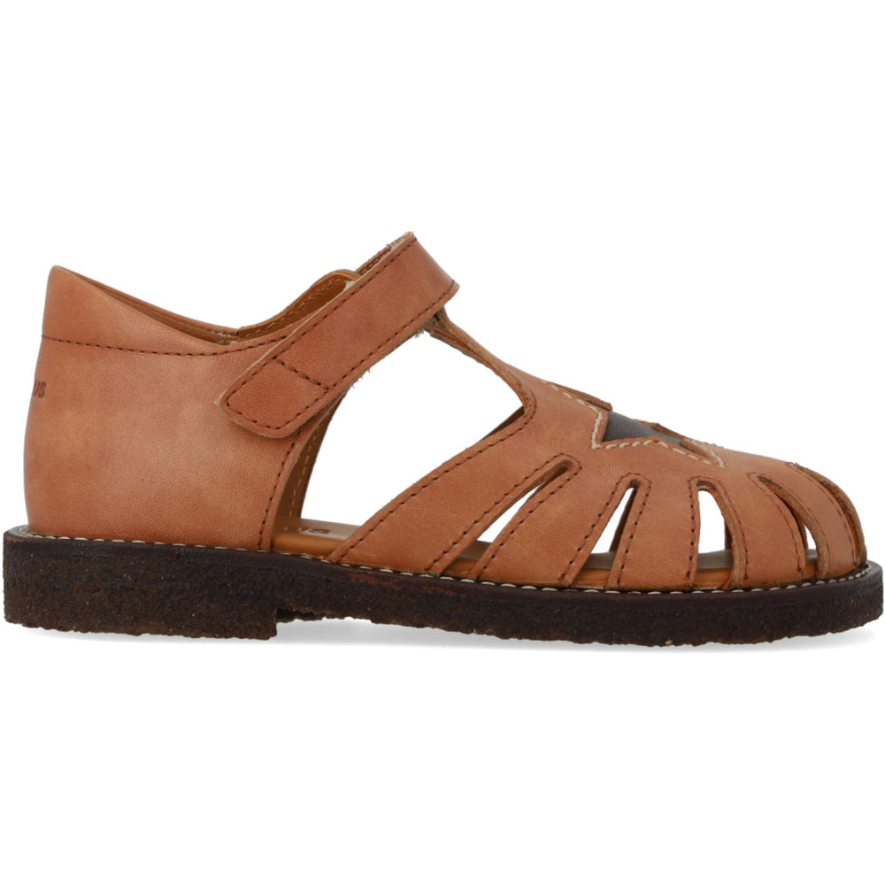 Køb Angulus Tan/Dark Brown Lædersandal Med Stjernedetalje
