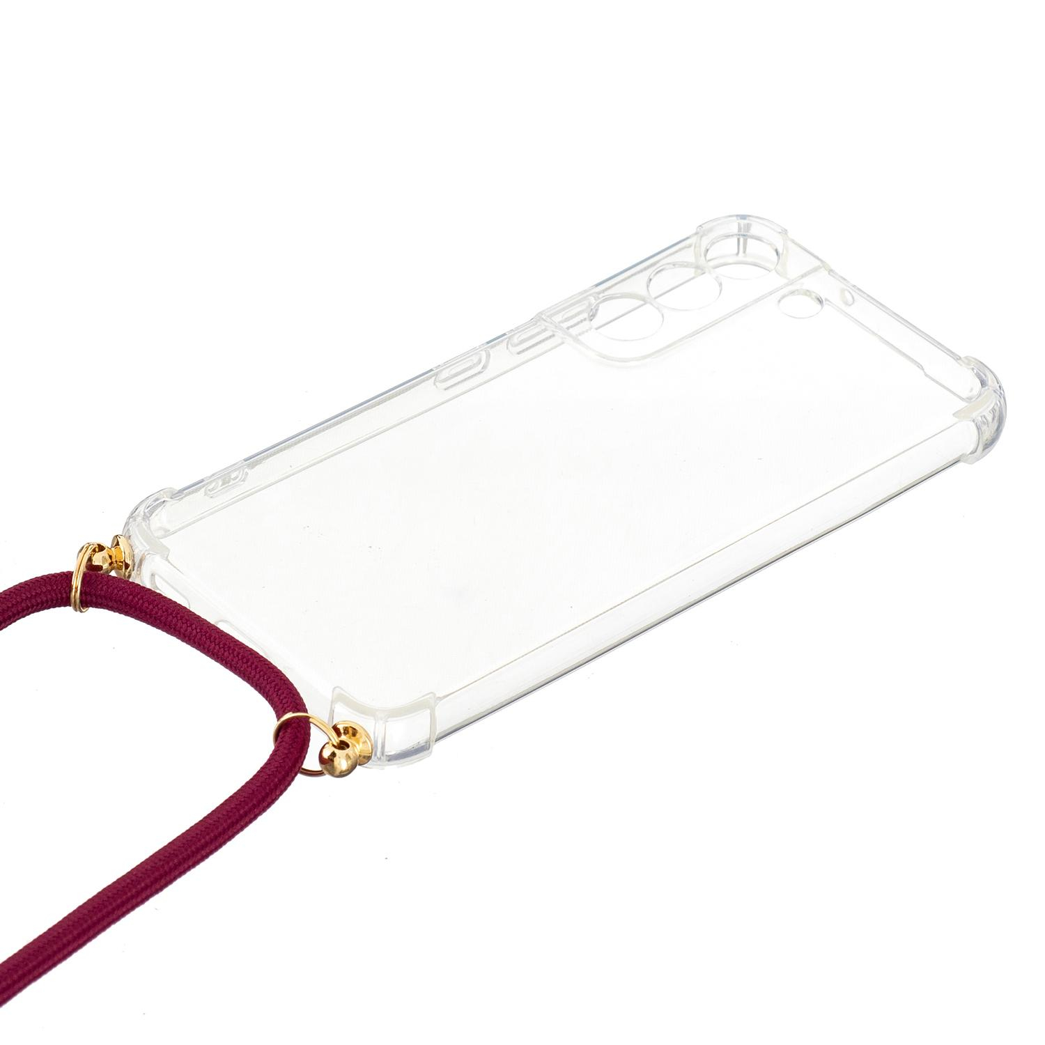 Samsung Galaxy S22 5G Necklace Gummi Hülle Air Cushion Fallschutz   Handykette (150cm) - Dunkelrot / Gold
