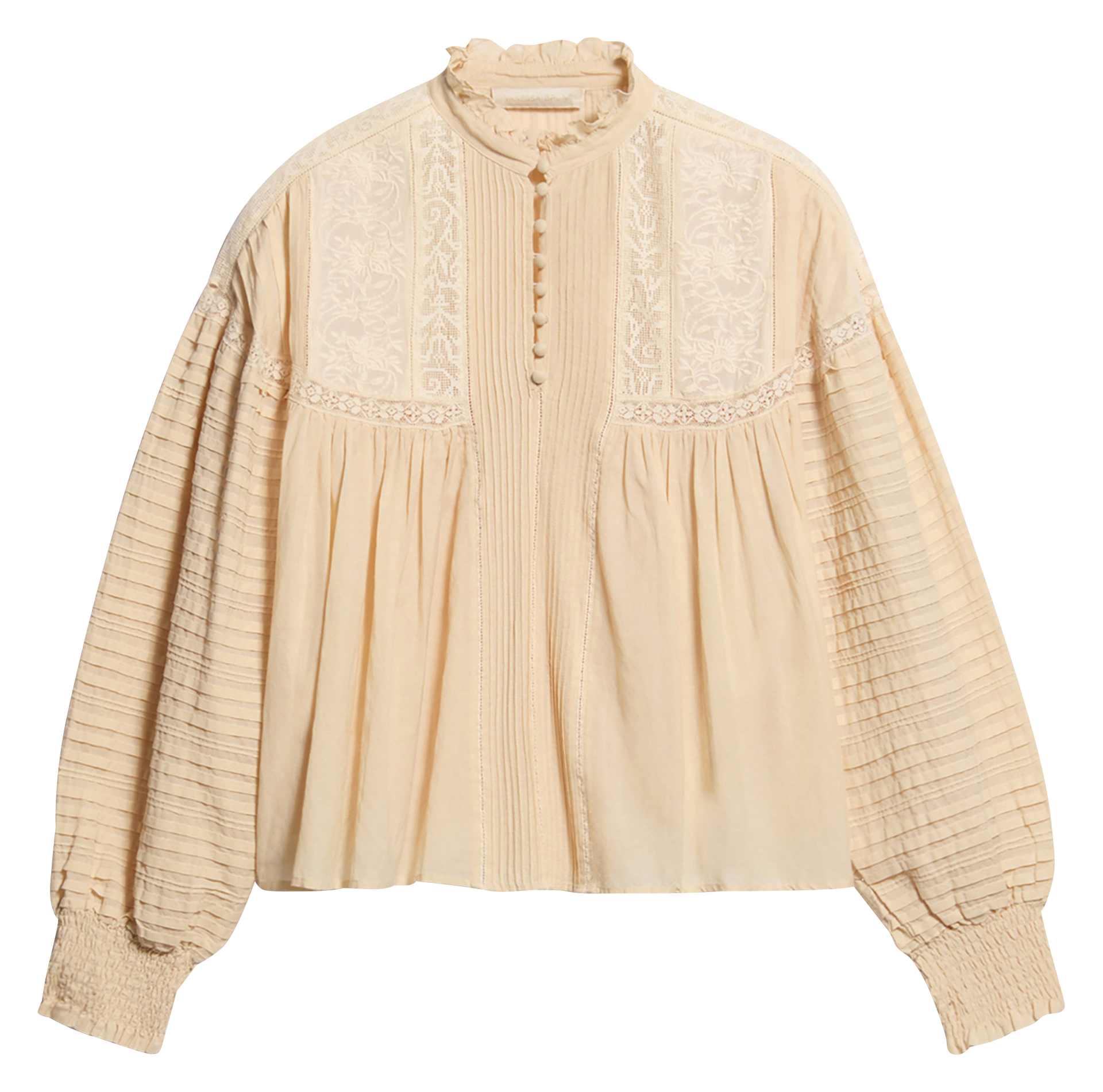 DAHLIA - Blouse col victorien droite en coton mélangé | Beige