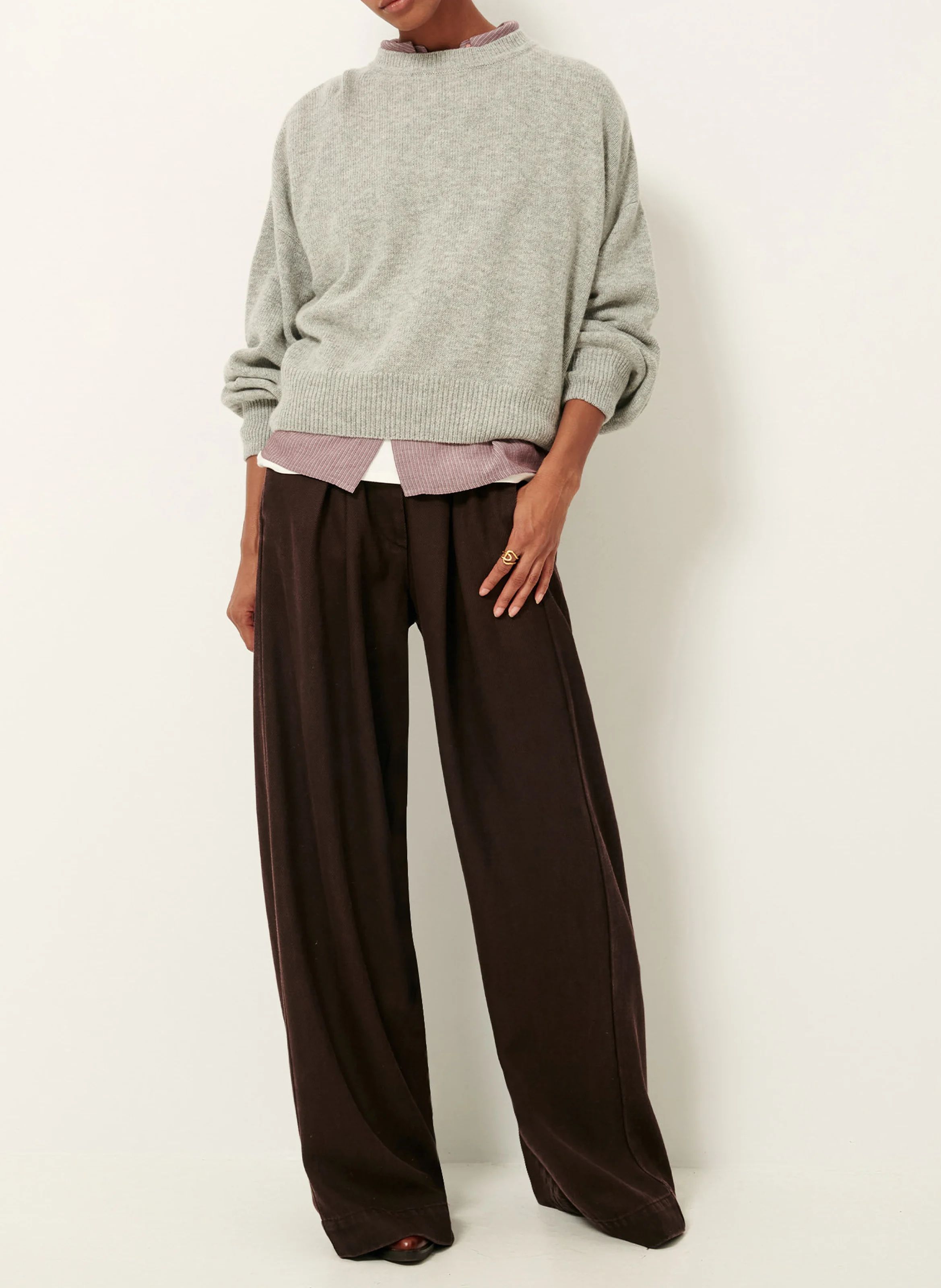 KASHAN - Pull droit col rond en laine mélangée | Gris