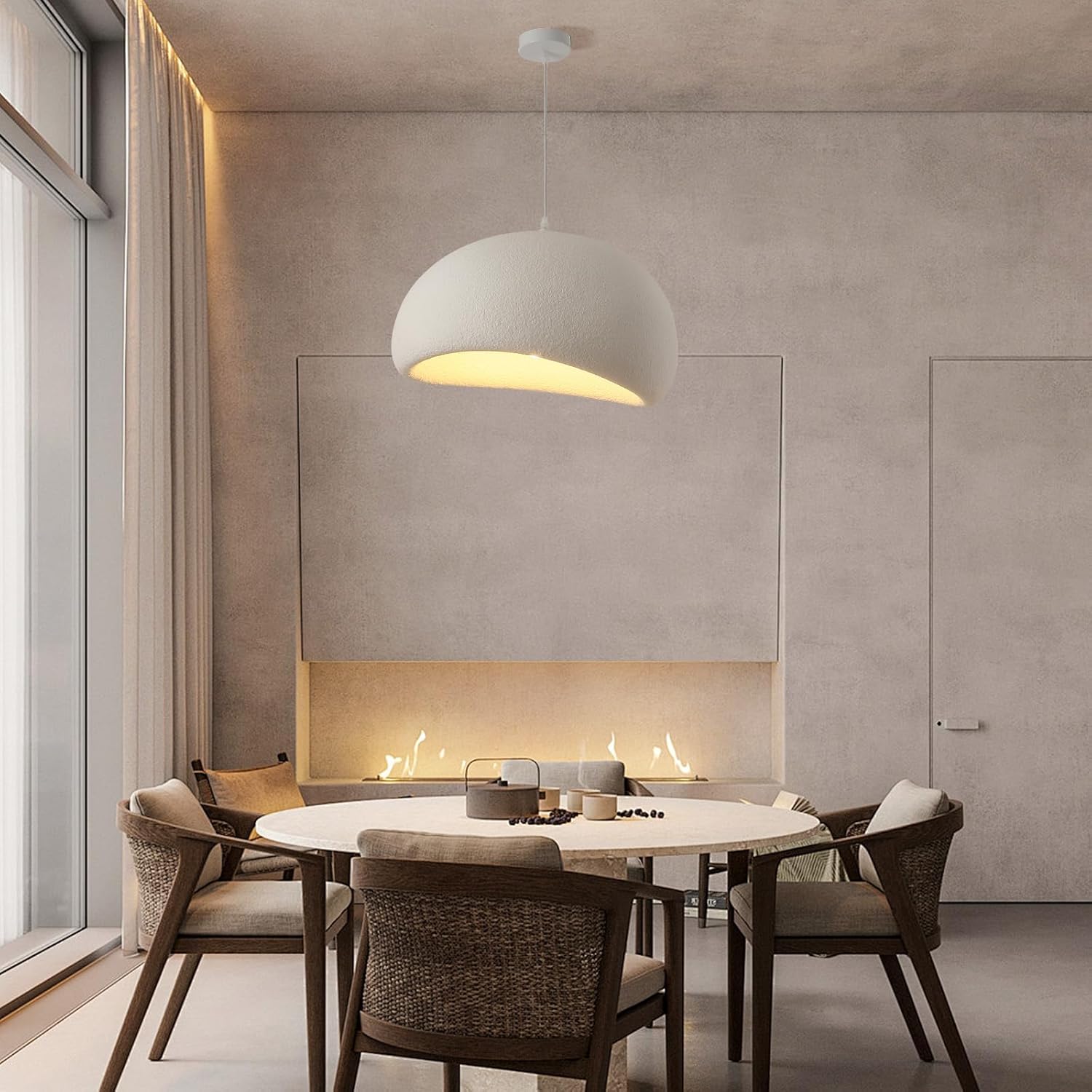 50Cm Moderne Pendelleuchte für Esszimmer E27 Weißer Shell Kronleuchter Wabi-Sabi Deckenlampe Japanische Wabi-Sabi Stil Vogelnest Form Beleuchtungsständer Für Kücheninsel Licht Flur Hängelampe