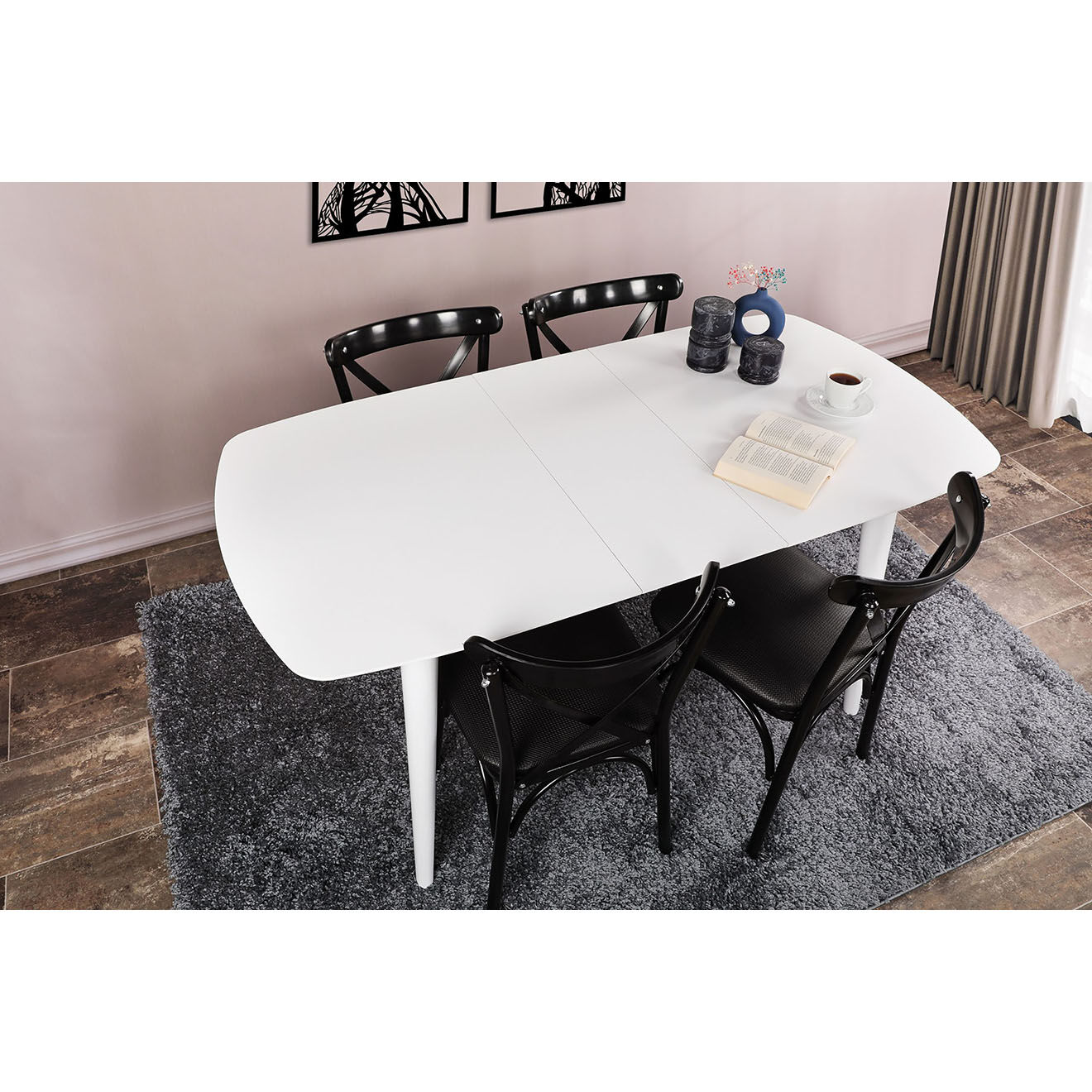 Homitis Table à manger Retro blanche - 130+30x75x80 cm