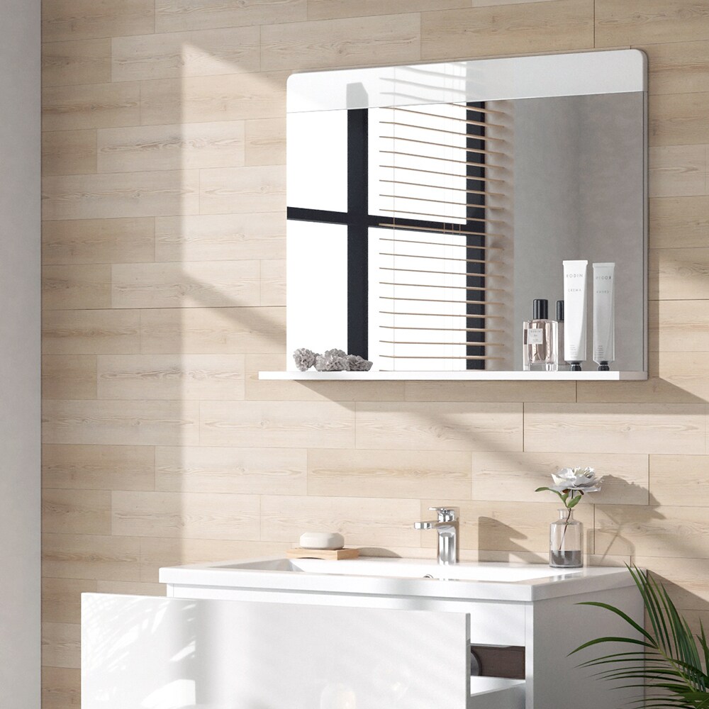 Vicco Badezimmerspiegel Izan Weiß Hochglanz 80 x 62 cm mit Regal