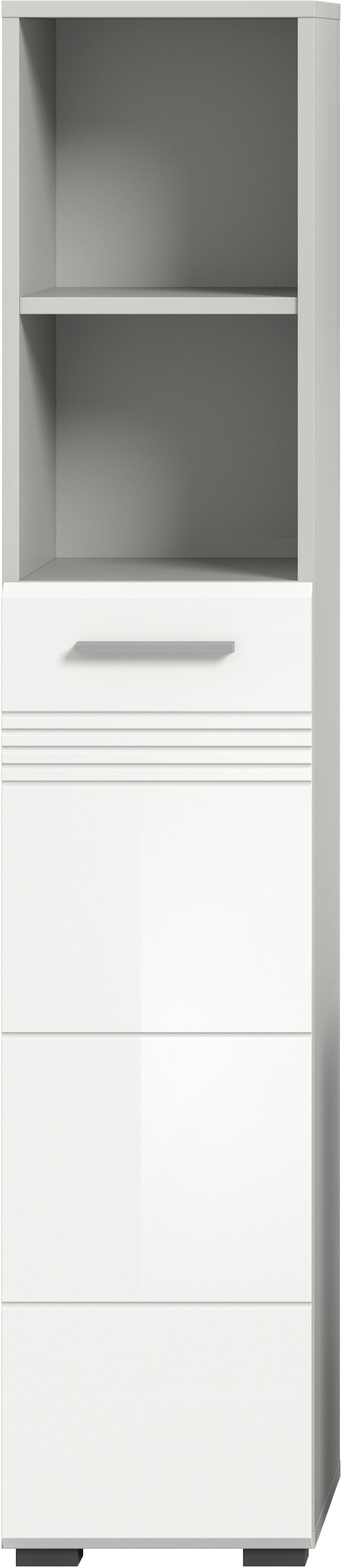 welltime Hochschrank »Calcio, Höhe 150 cm , 1 Tür, 2 offene Fächer, 3 Einlegeböden« Türanschlag wechselbar, MDF Front, Badschrank, Bad-Möbel, Badezimmer