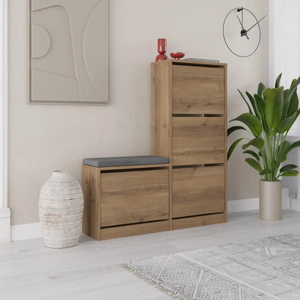 CALICOSY - Schoenenkast DUDE - Verweerd eiken - 118,5x105x26 cm