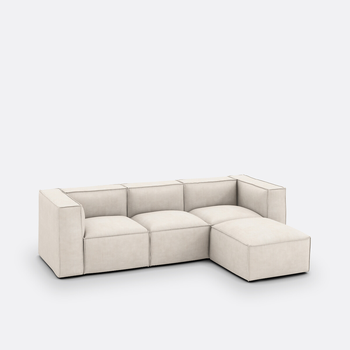 LA REDOUTE INTERIEURS<br>Sofá modular de 3 lugares e 1 pufe em veludo cotelê Seven